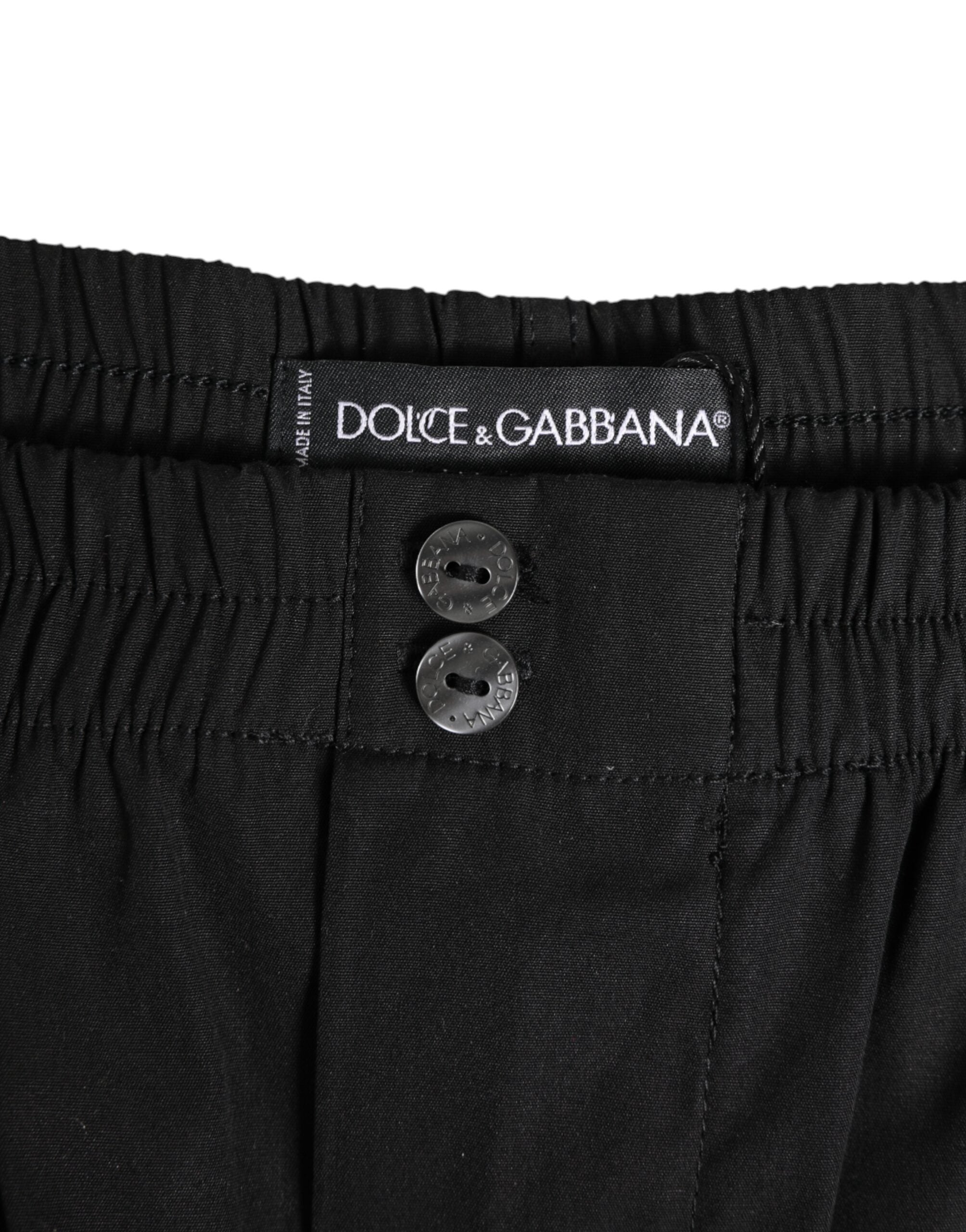 Dolce & Gabbana Black Cotton Elastic Waistband Button Men's Swimwear