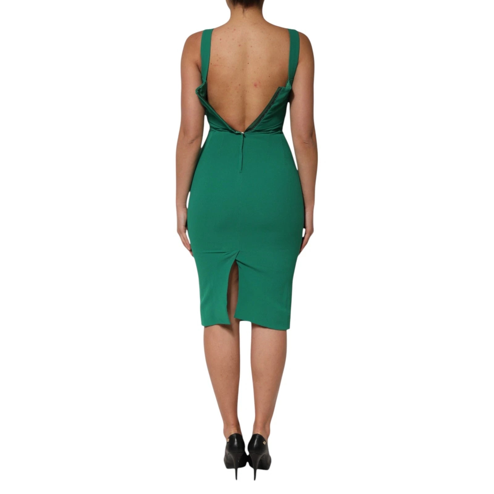 Dolce & Gabbana Dark Green Sleeveless Rayon Bodycon Women's Dress