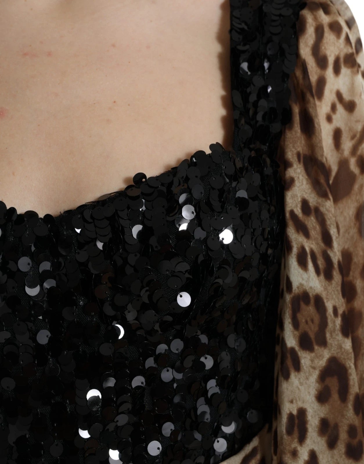 Dolce & Gabbana Leopard Print Silk Sequin Ruffle Maxi Women's Dress