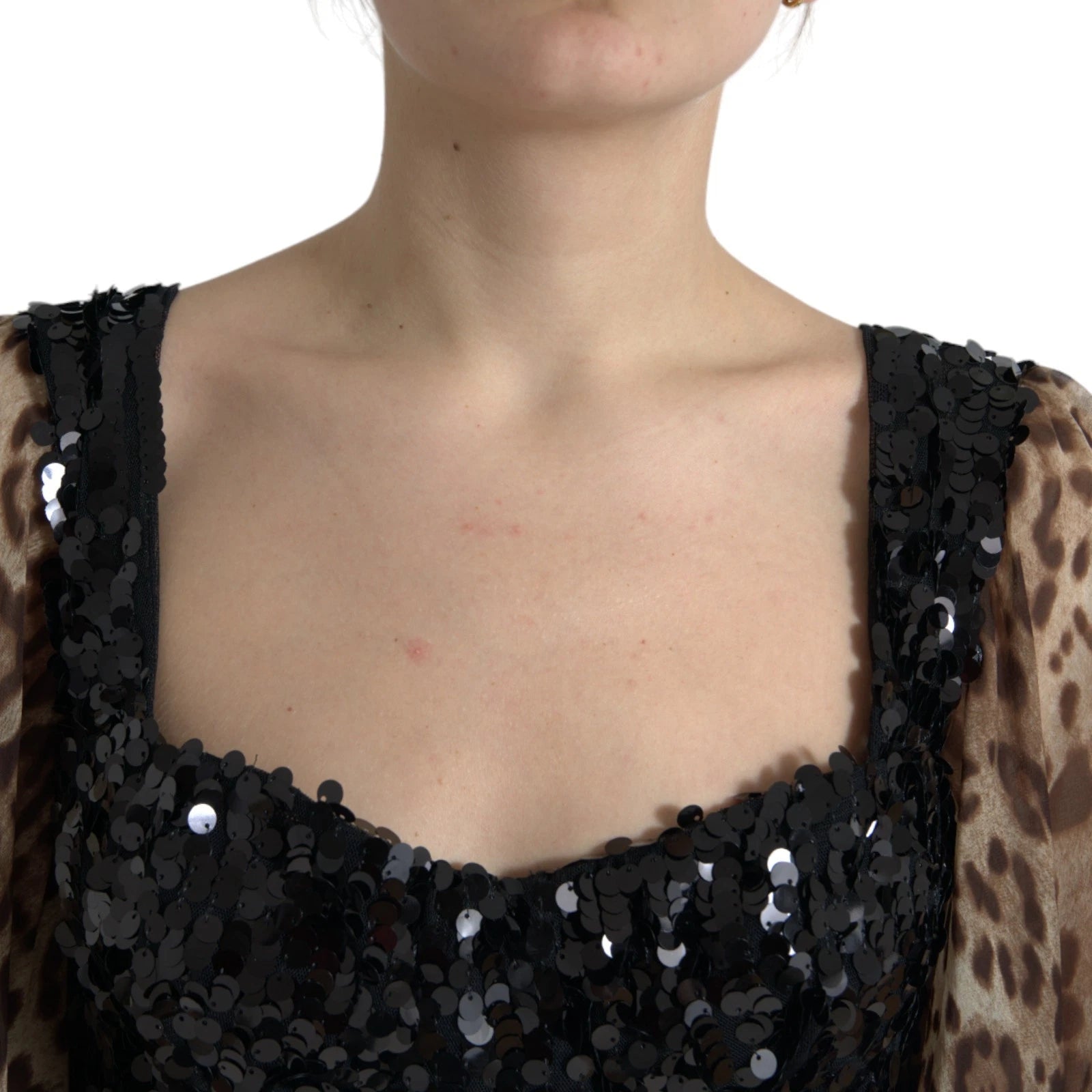 Dolce & Gabbana Leopard Print Silk Sequin Ruffle Maxi Women's Dress