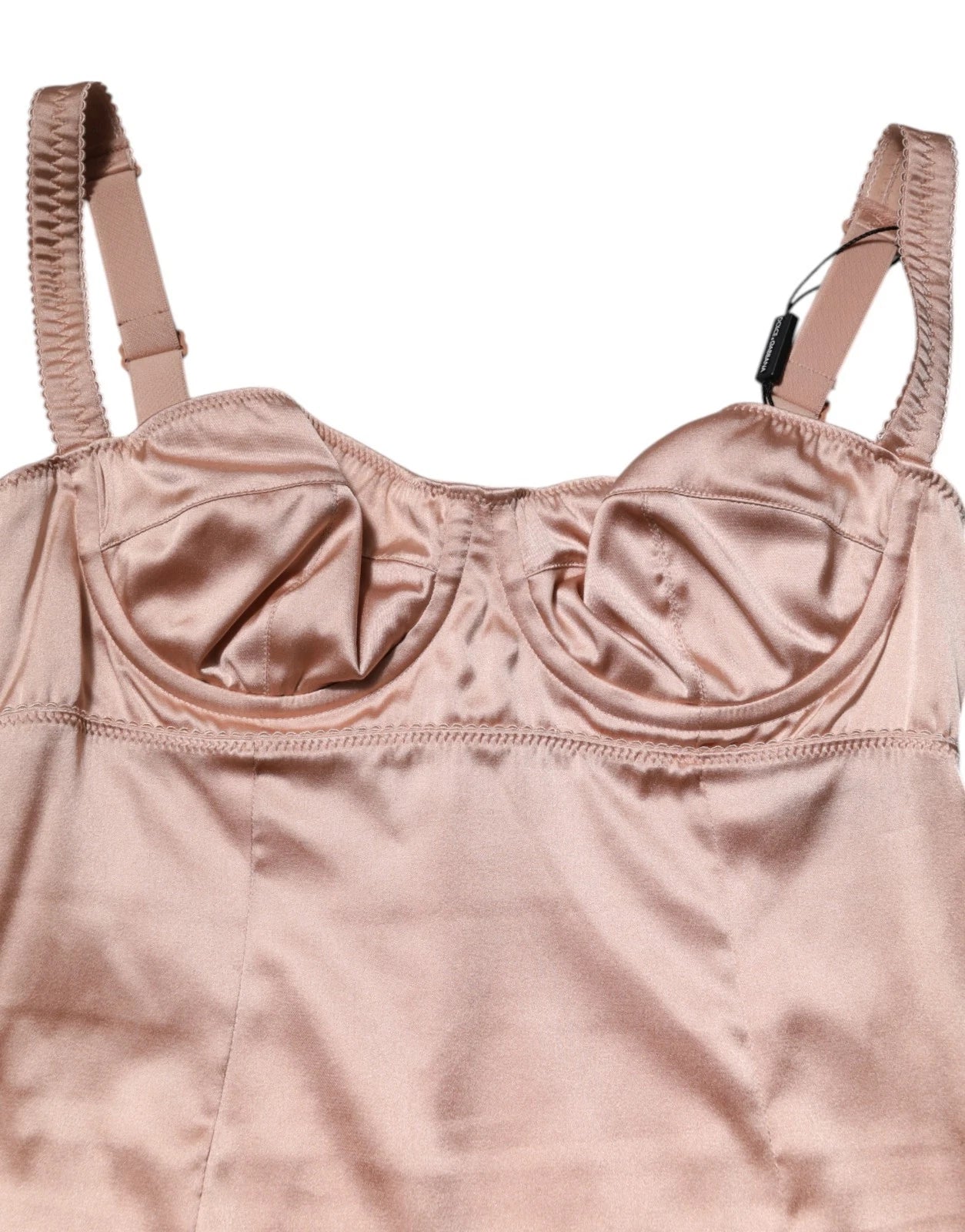 Dolce & Gabbana Blush Pink Silk Satin Bustier Midi Bodycon Women's Dress