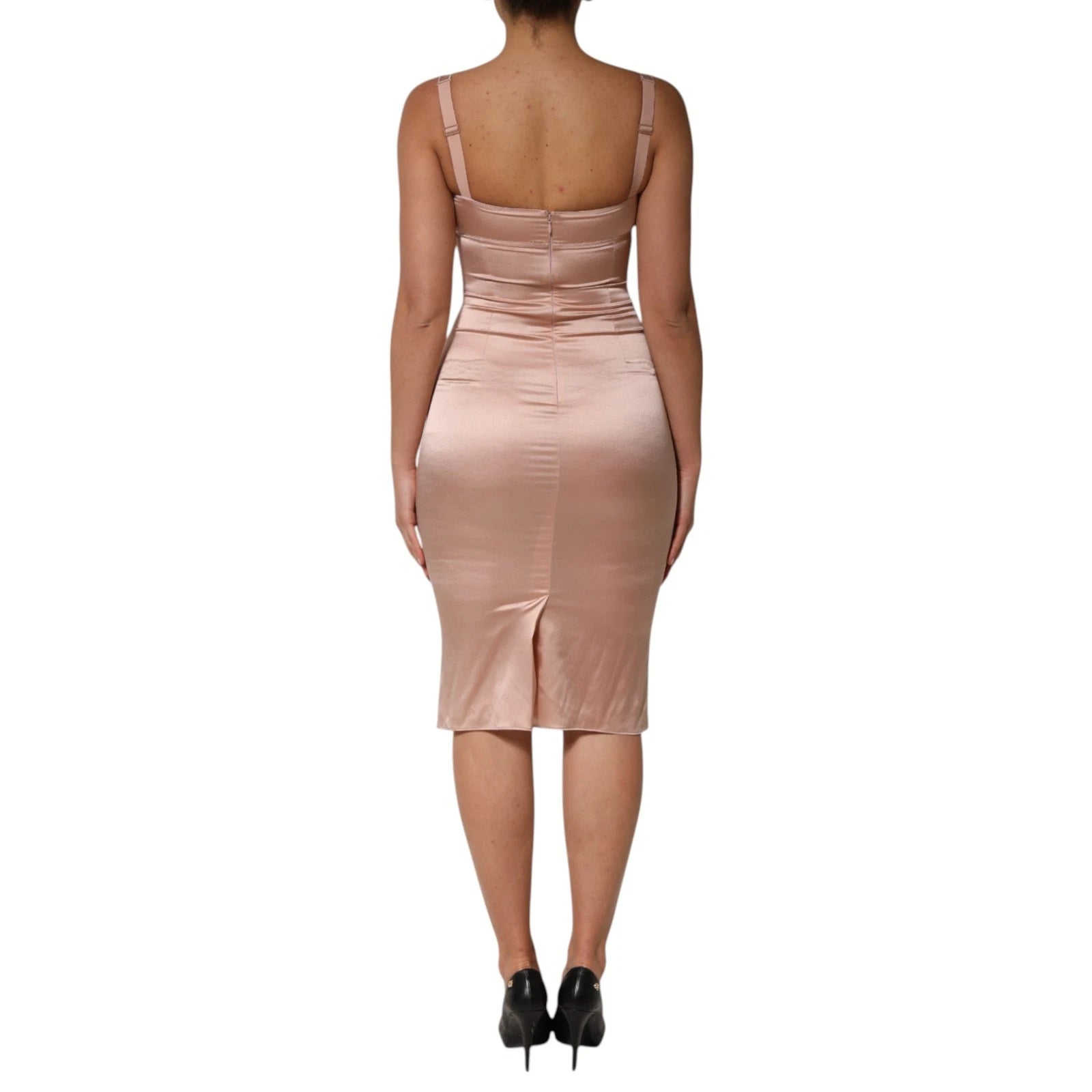 Dolce & Gabbana Blush Pink Silk Satin Bustier Midi Bodycon Women's Dress