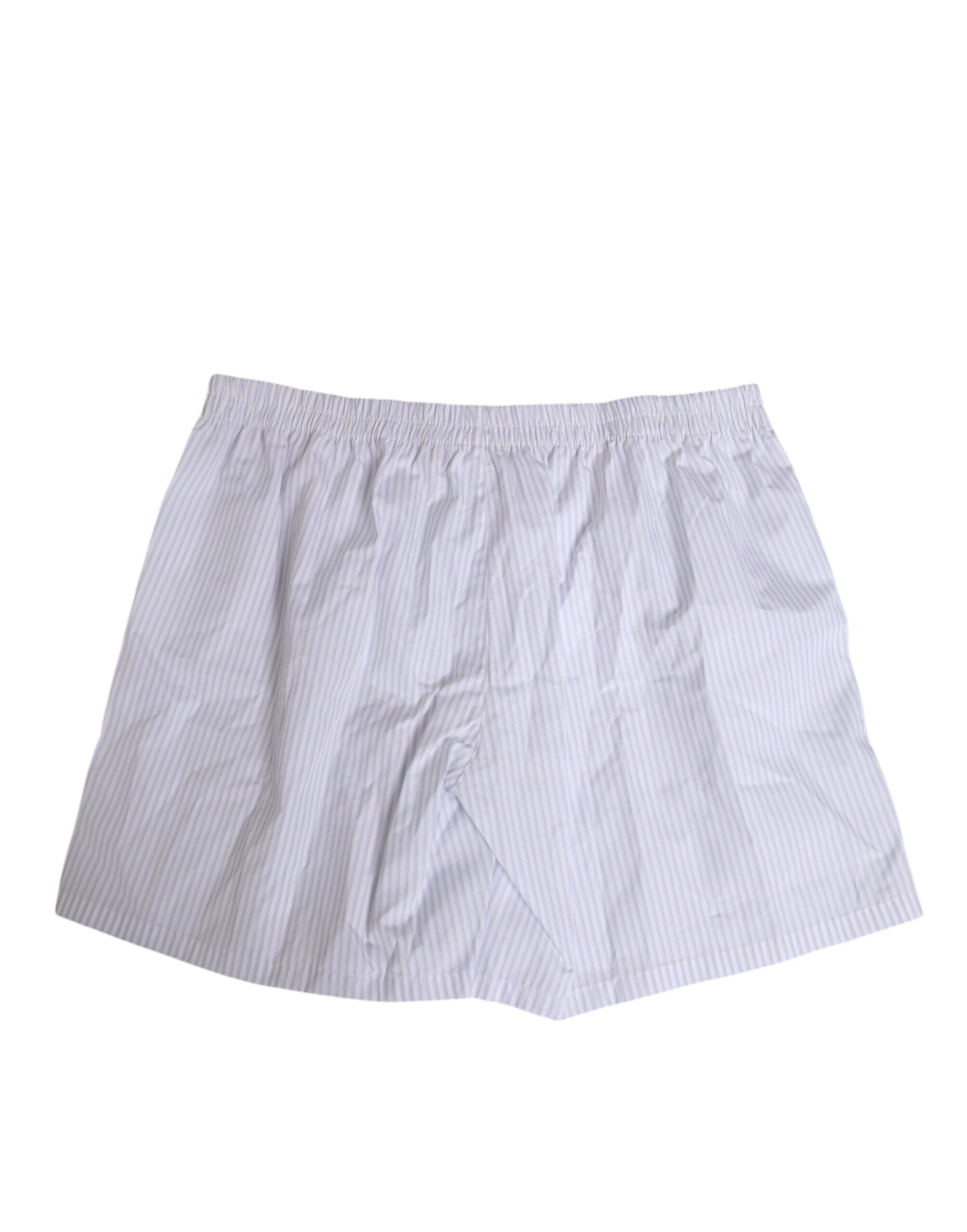 Dolce & Gabbana White Blue Cotton Striped Button Fly Shorts Men's Swimwear