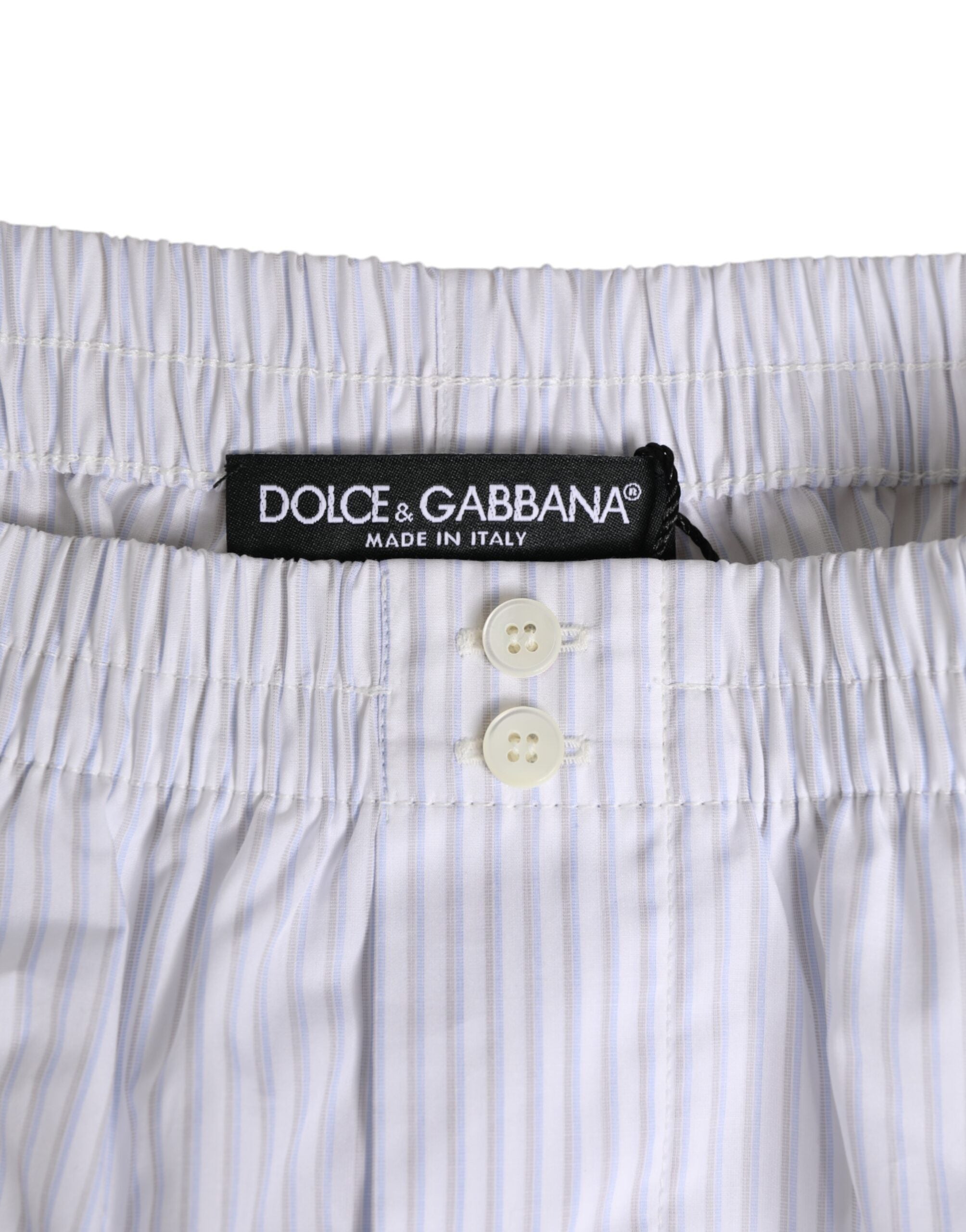 Dolce & Gabbana White Blue Cotton Striped Button Fly Shorts Men's Swimwear