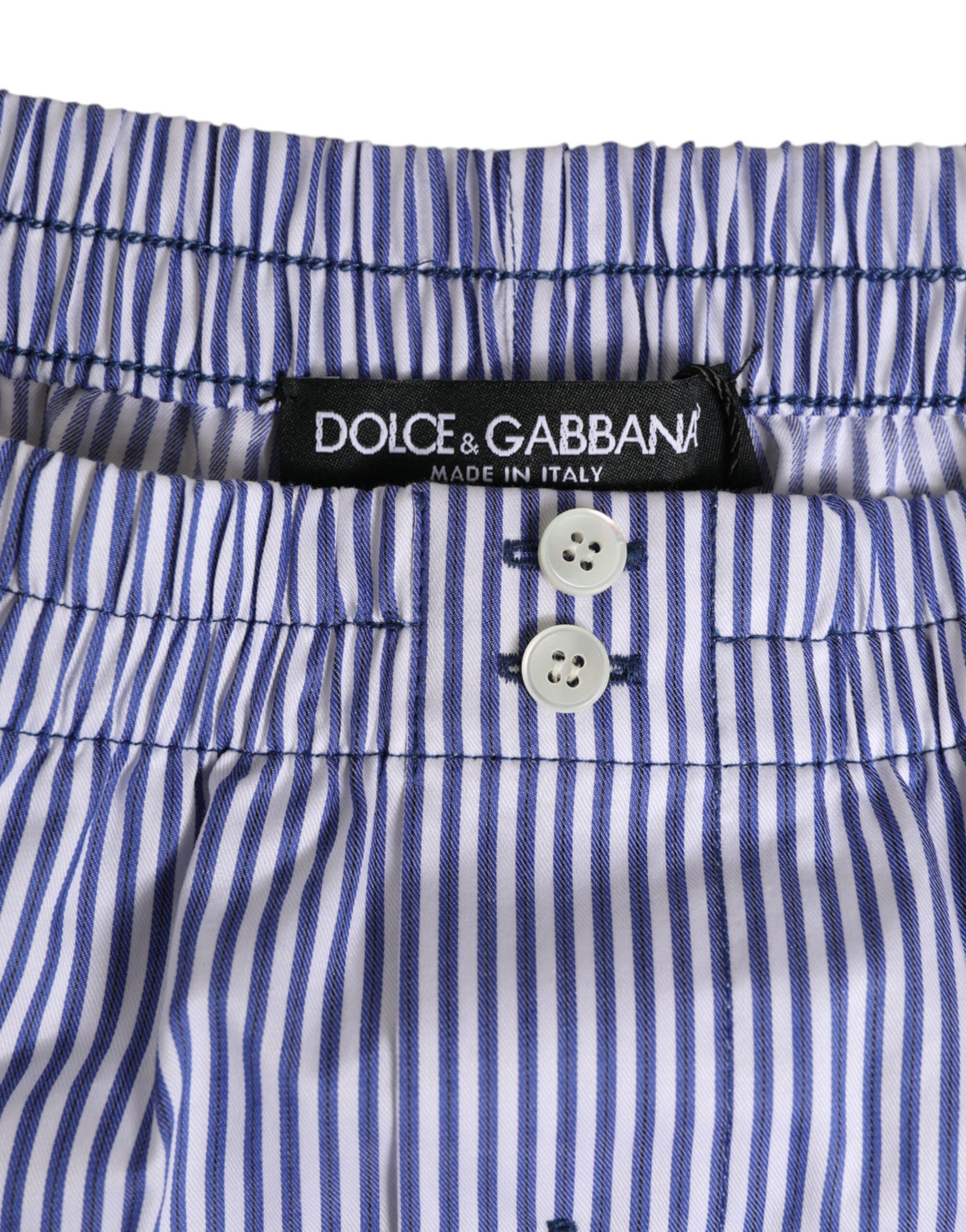 Dolce & Gabbana Blue White Cotton Striped Button Fly Shorts Men's Swimwear