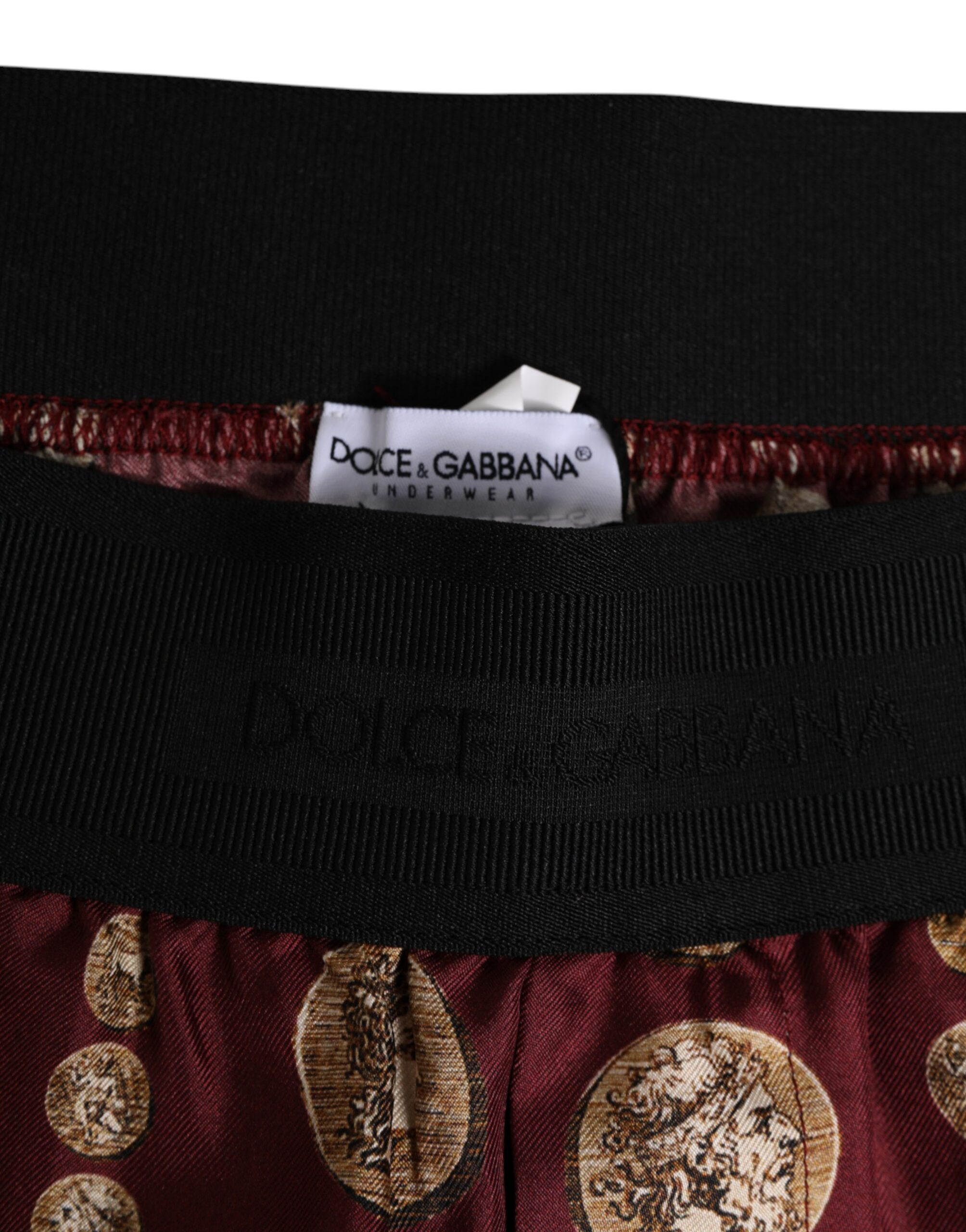 Dolce & Gabbana Burgundy Silk Coin Print Men Boxer Short Men's Swimwear