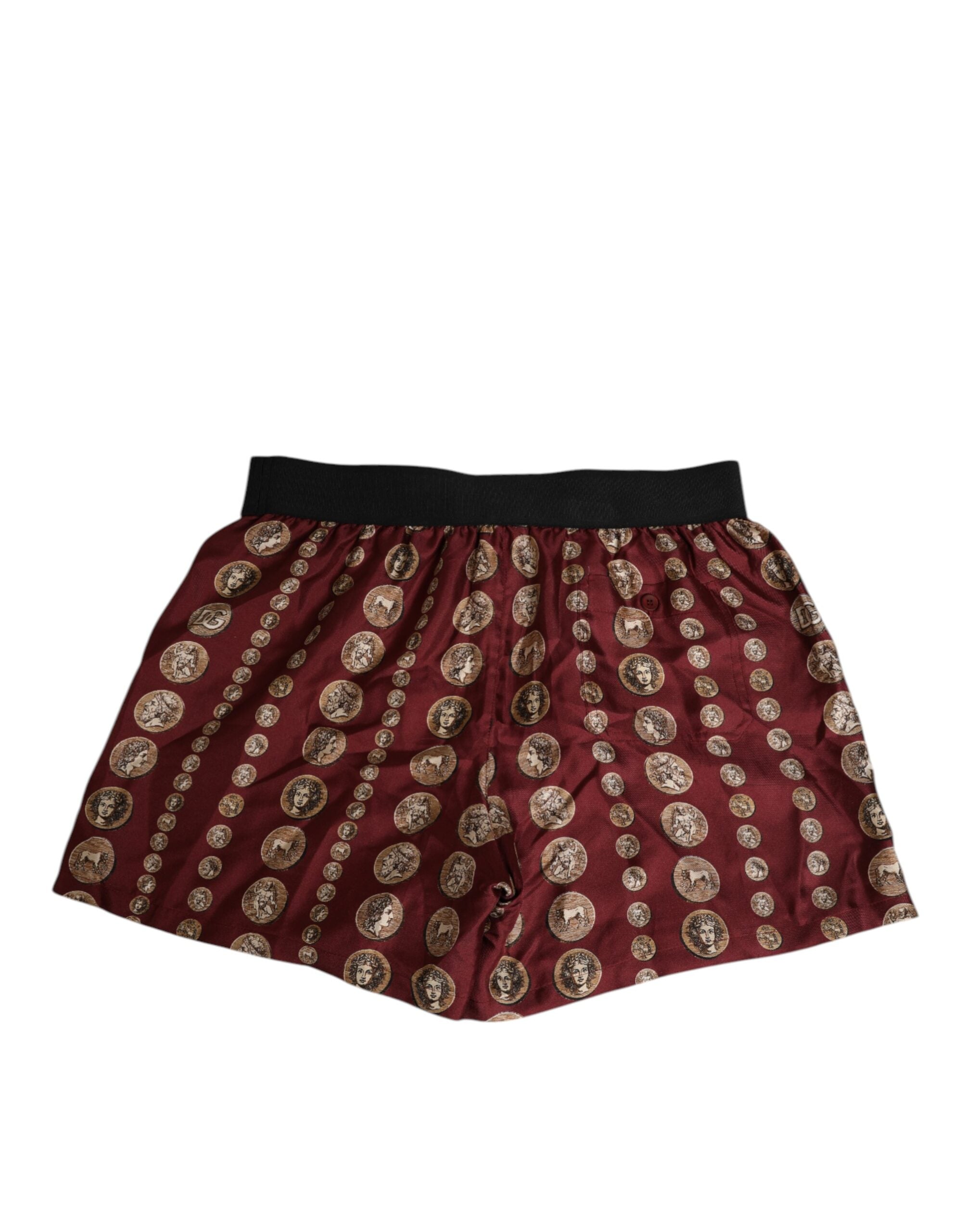 Dolce & Gabbana Burgundy Silk Coin Print Men Boxer Short Men's Swimwear