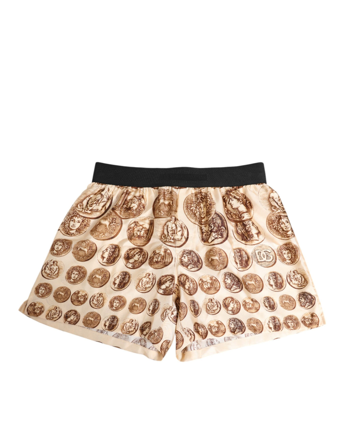 Dolce & Gabbana Brown Ancient Coin Print Silk Shorts Men's Swimwear