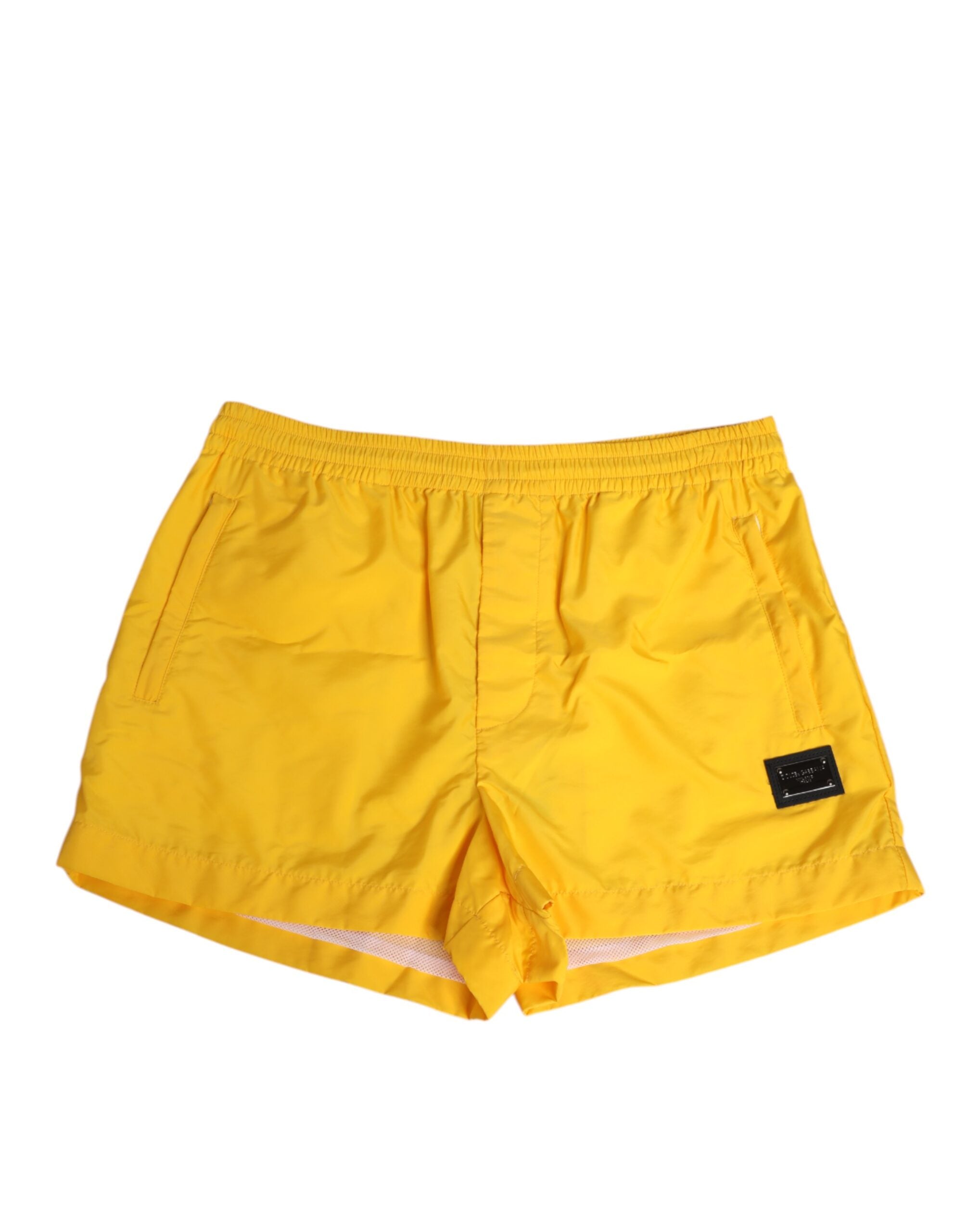 Dolce & Gabbana Yellow Nylon Logo Plaque Boxer Shorts Men's Swimwear