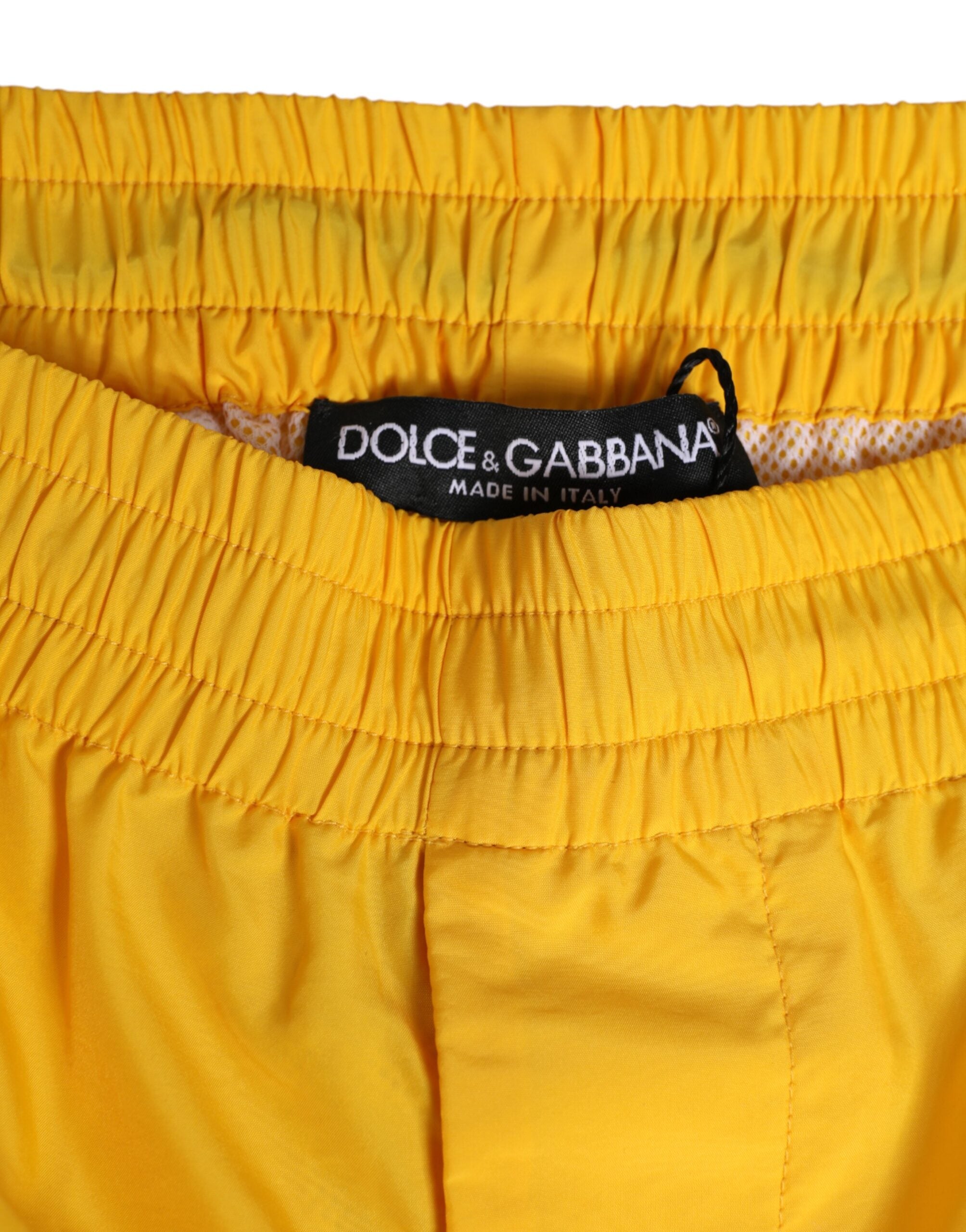 Dolce & Gabbana Yellow Nylon Logo Plaque Boxer Shorts Men's Swimwear