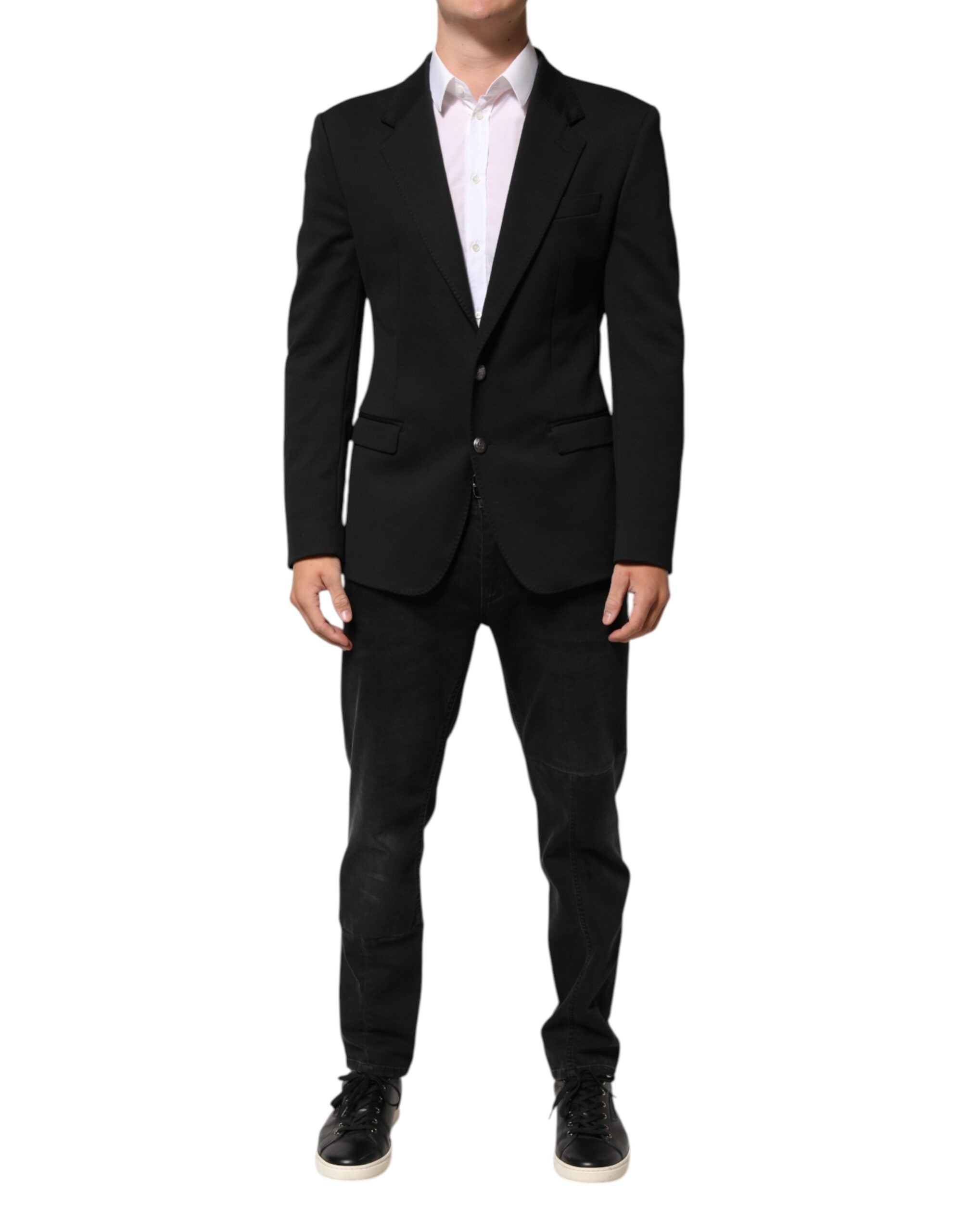 Dolce & Gabbana Dark Blue Cotton Men Jacket Coat Blazer Men's Suit