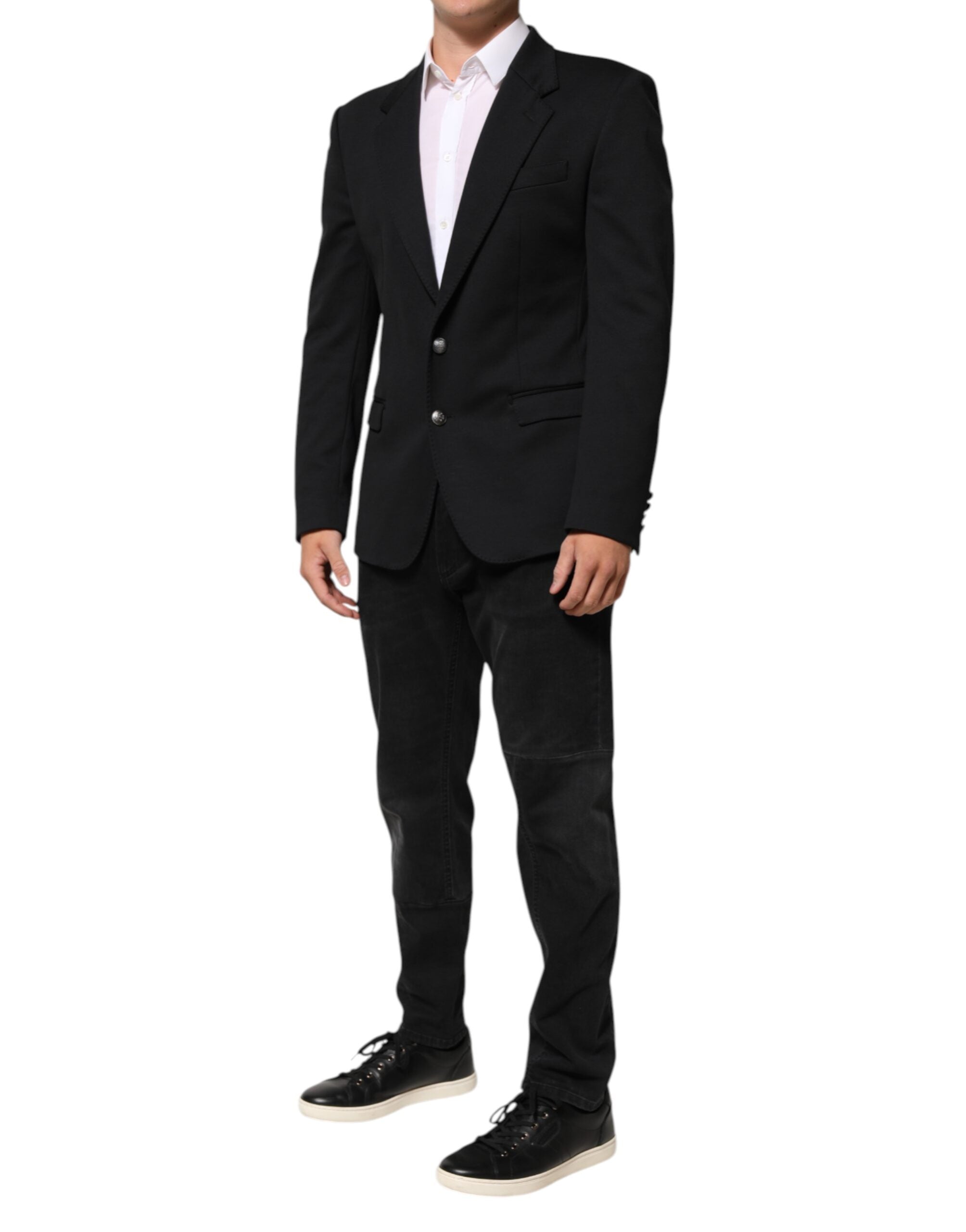 Dolce & Gabbana Dark Blue Cotton Men Jacket Coat Blazer Men's Suit