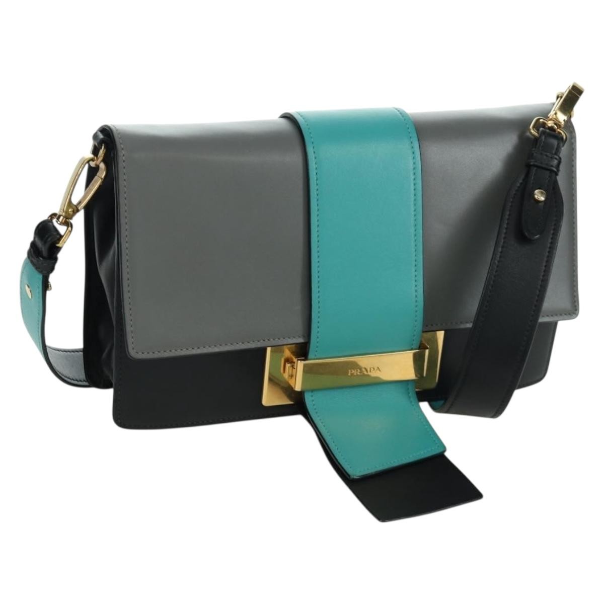 Prada Metal Ribbon City Calfskin Gray Leather Shoulder Bag Bag (Pre-Owned)