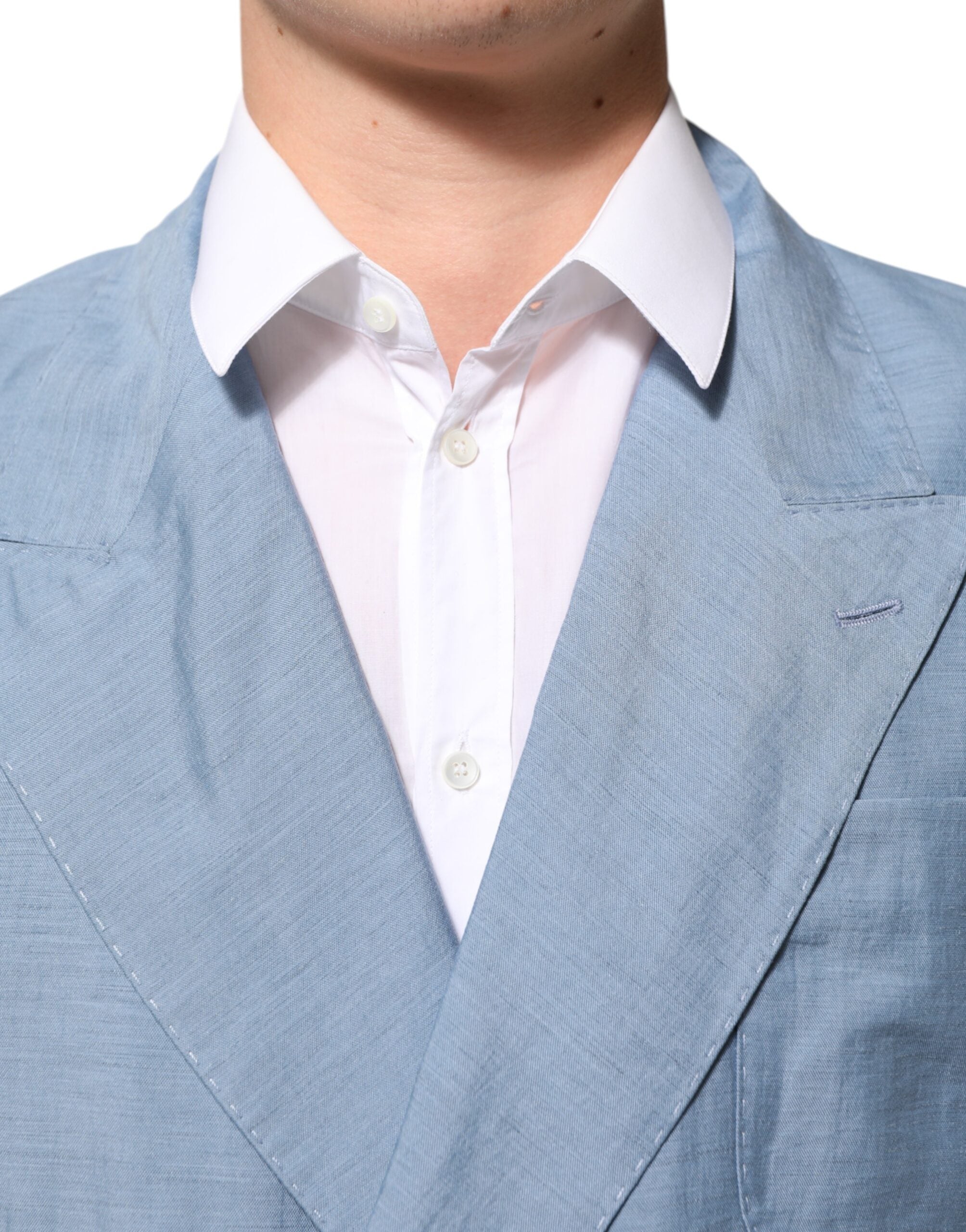 Dolce & Gabbana Light Blue Linen Double Breasted Men Jacket Men's Blazer