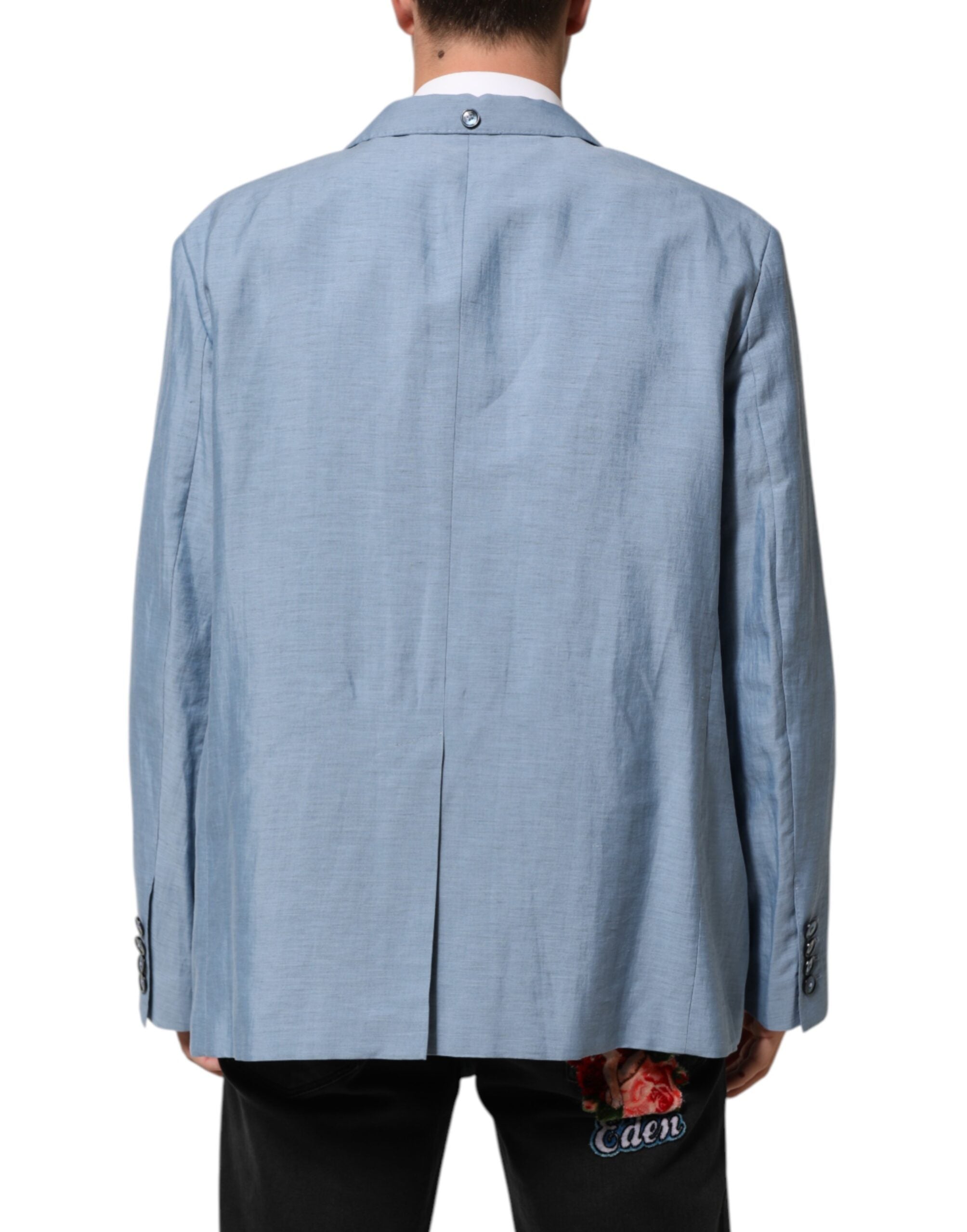 Dolce & Gabbana Light Blue Linen Double Breasted Men Jacket Men's Blazer (Pre-Owned)