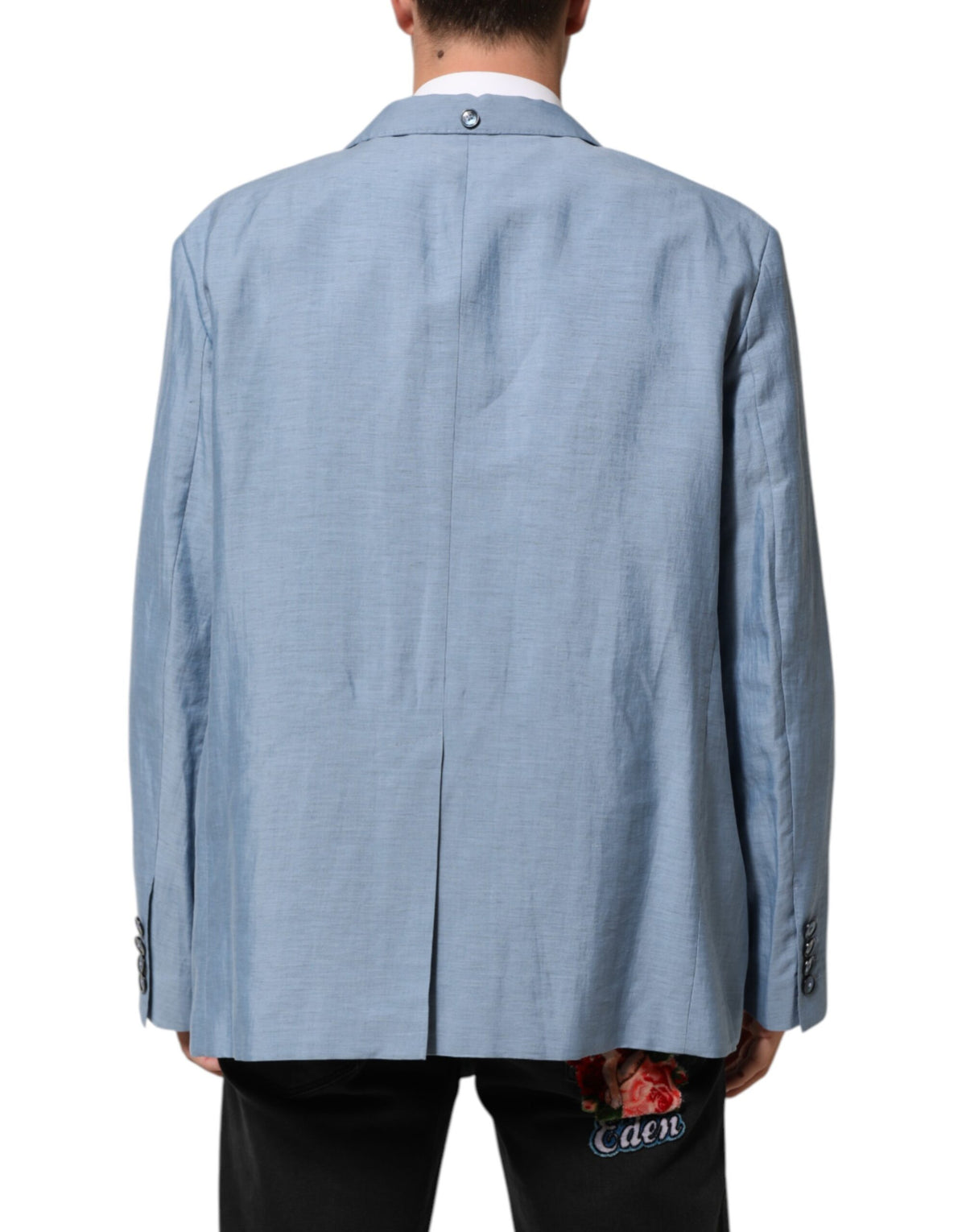 Dolce & Gabbana Light Blue Linen Double Breasted Men Jacket Men's Blazer (Pre-Owned)