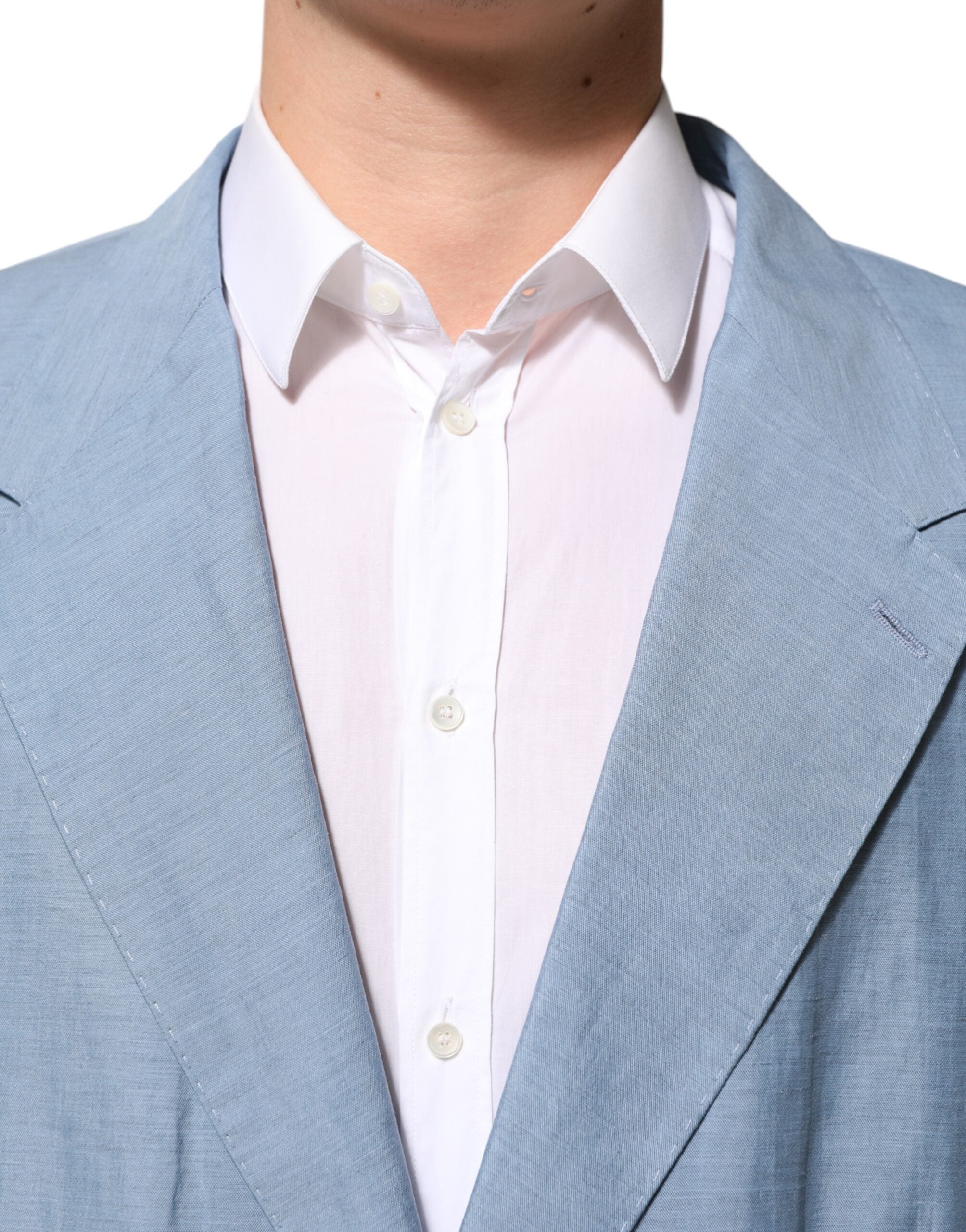 Dolce & Gabbana Light Blue Linen Double Breasted Men Jacket Men's Blazer (Pre-Owned)