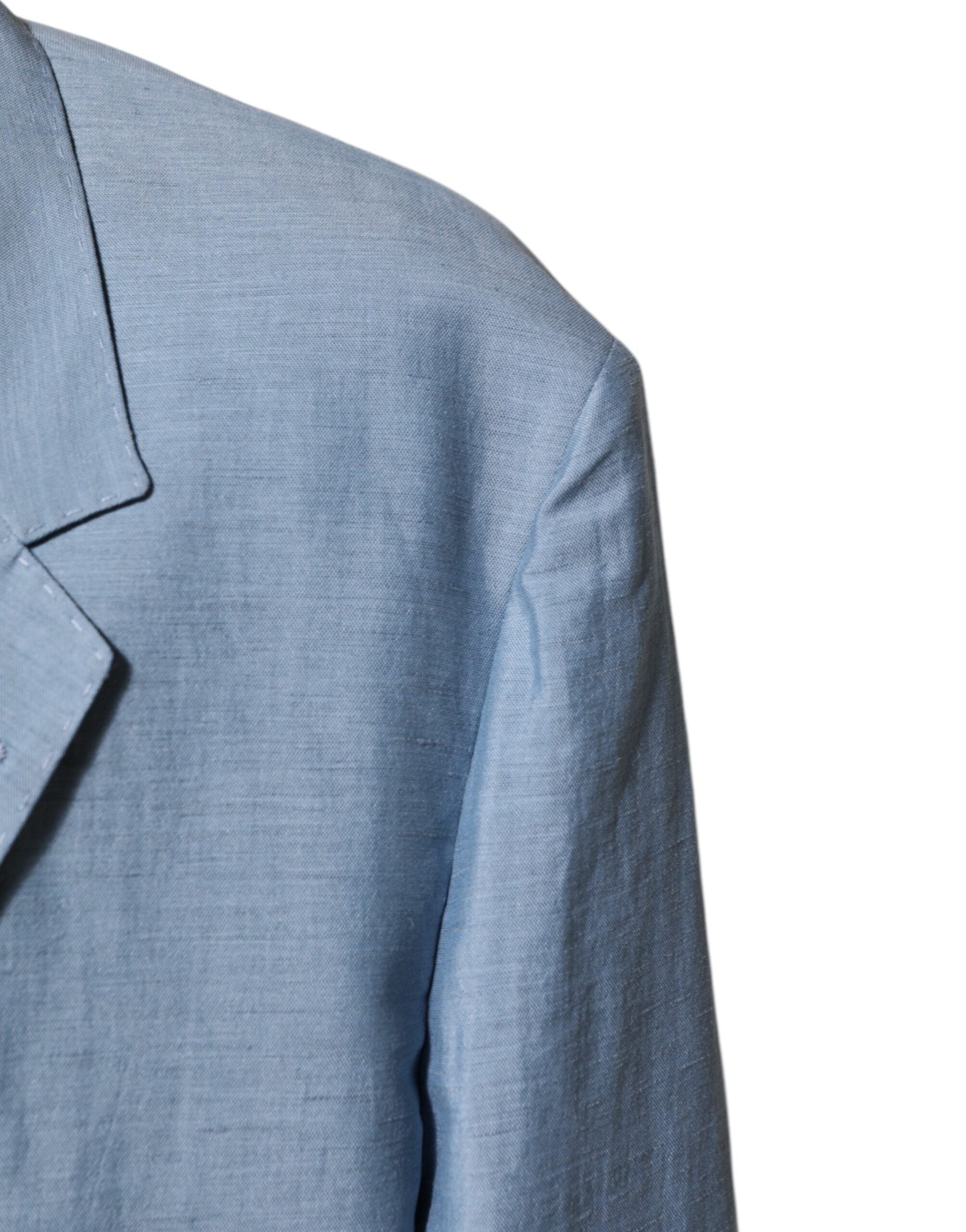 Dolce & Gabbana Light Blue Linen Double Breasted Men Jacket Men's Blazer (Pre-Owned)