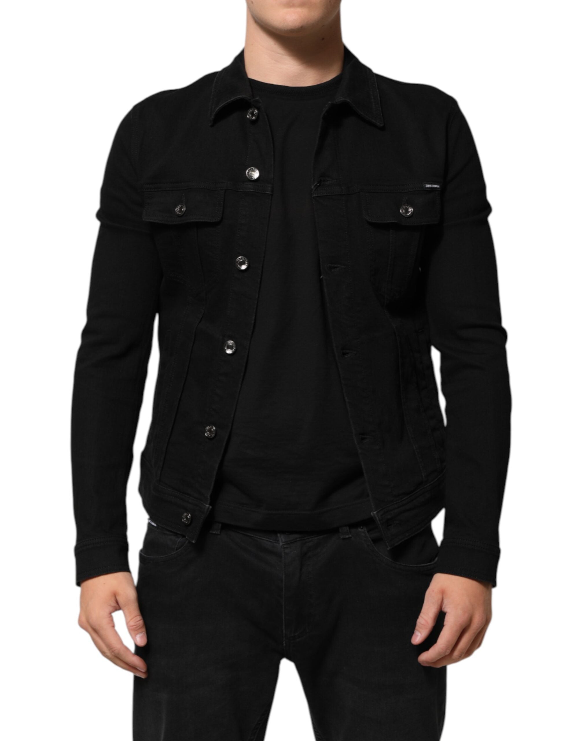 Dolce & Gabbana Black Cotton Denim Stretch Button Up Men's Jacket