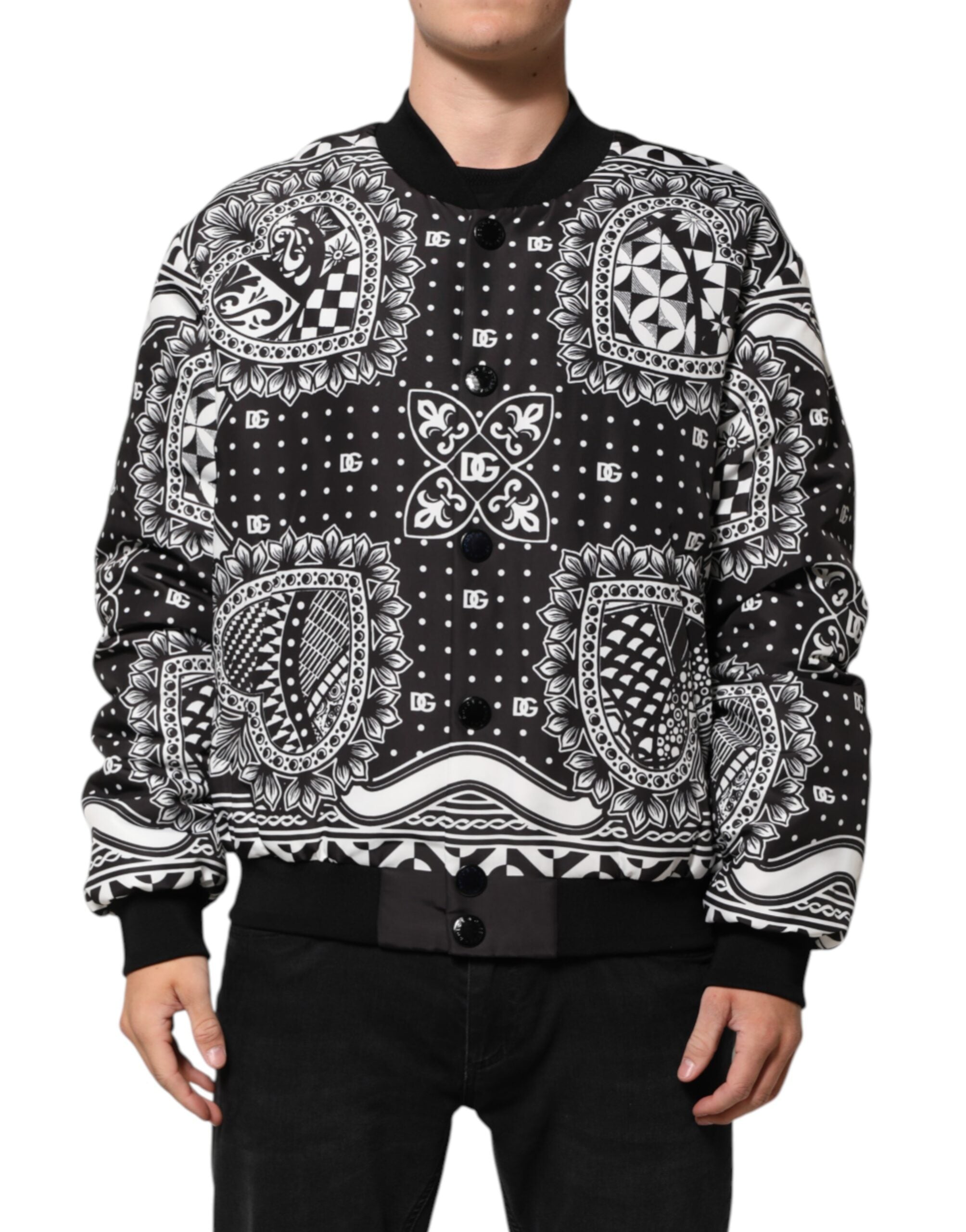 Dolce & Gabbana Black White Bandana Print Bomber Men's Jacket (Pre-Owned)