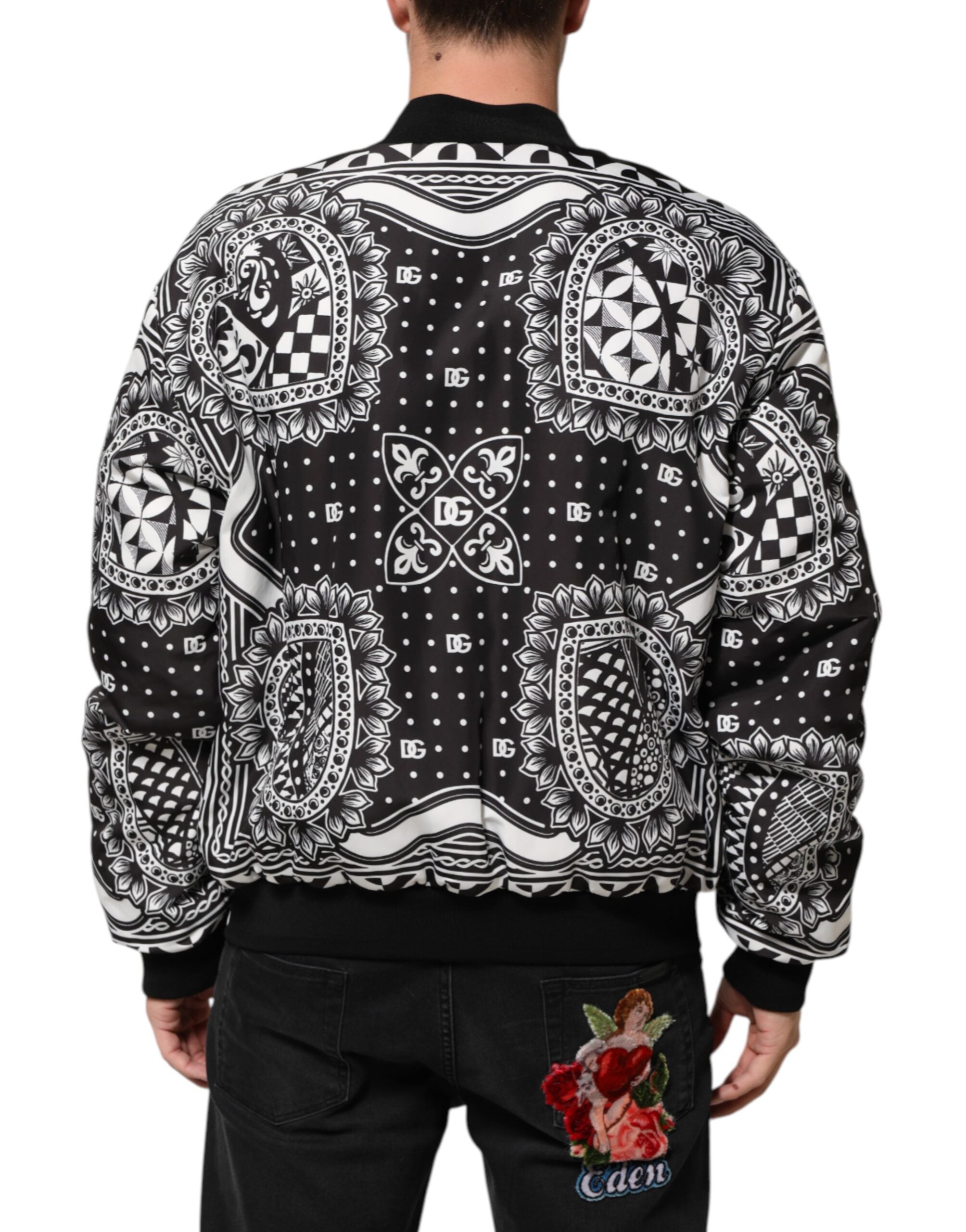 Dolce & Gabbana Black White Bandana Print Bomber Men's Jacket (Pre-Owned)