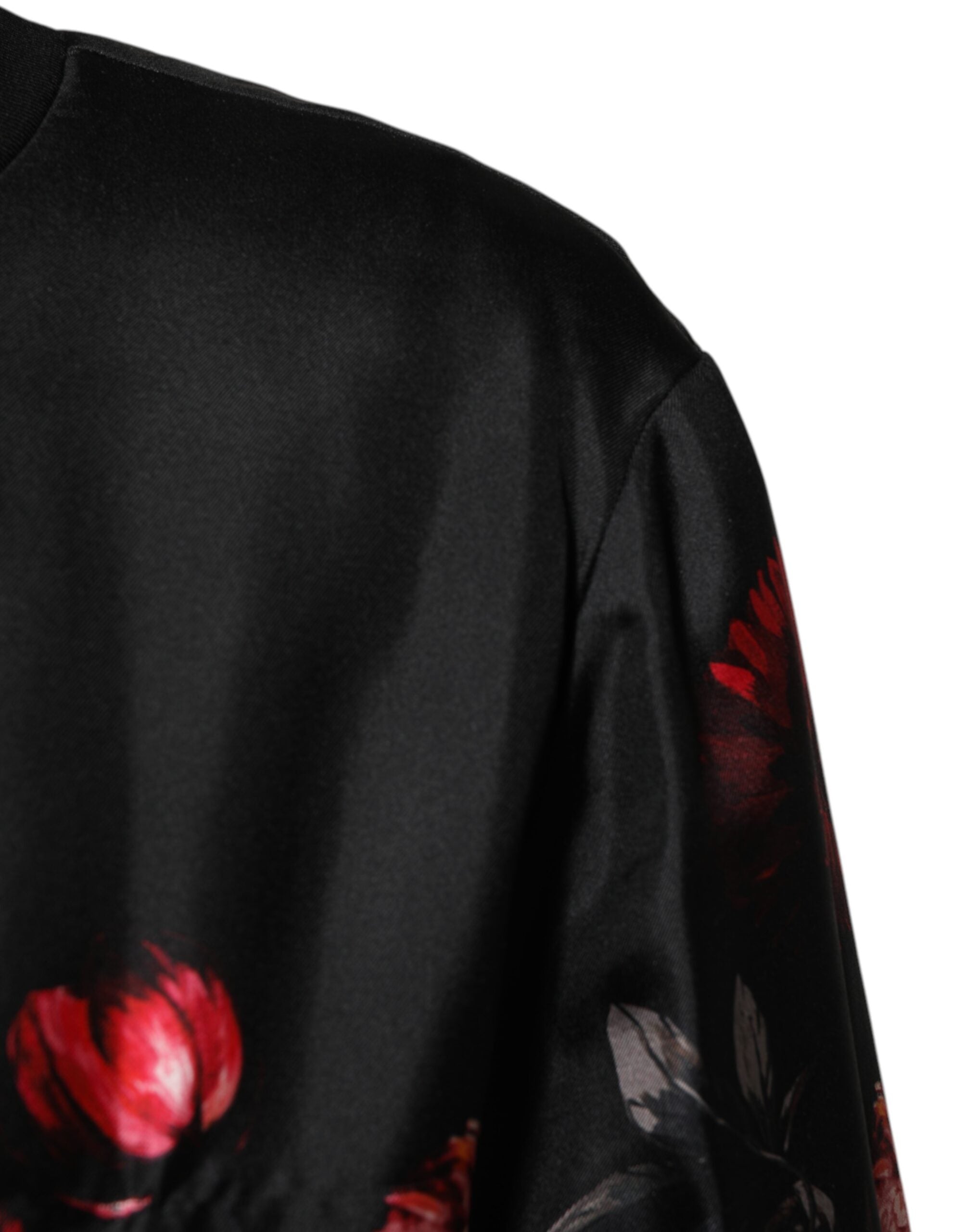 Dolce & Gabbana Black Red Floral Silk Bomber Blouson Men's Jacket (Pre-Owned)