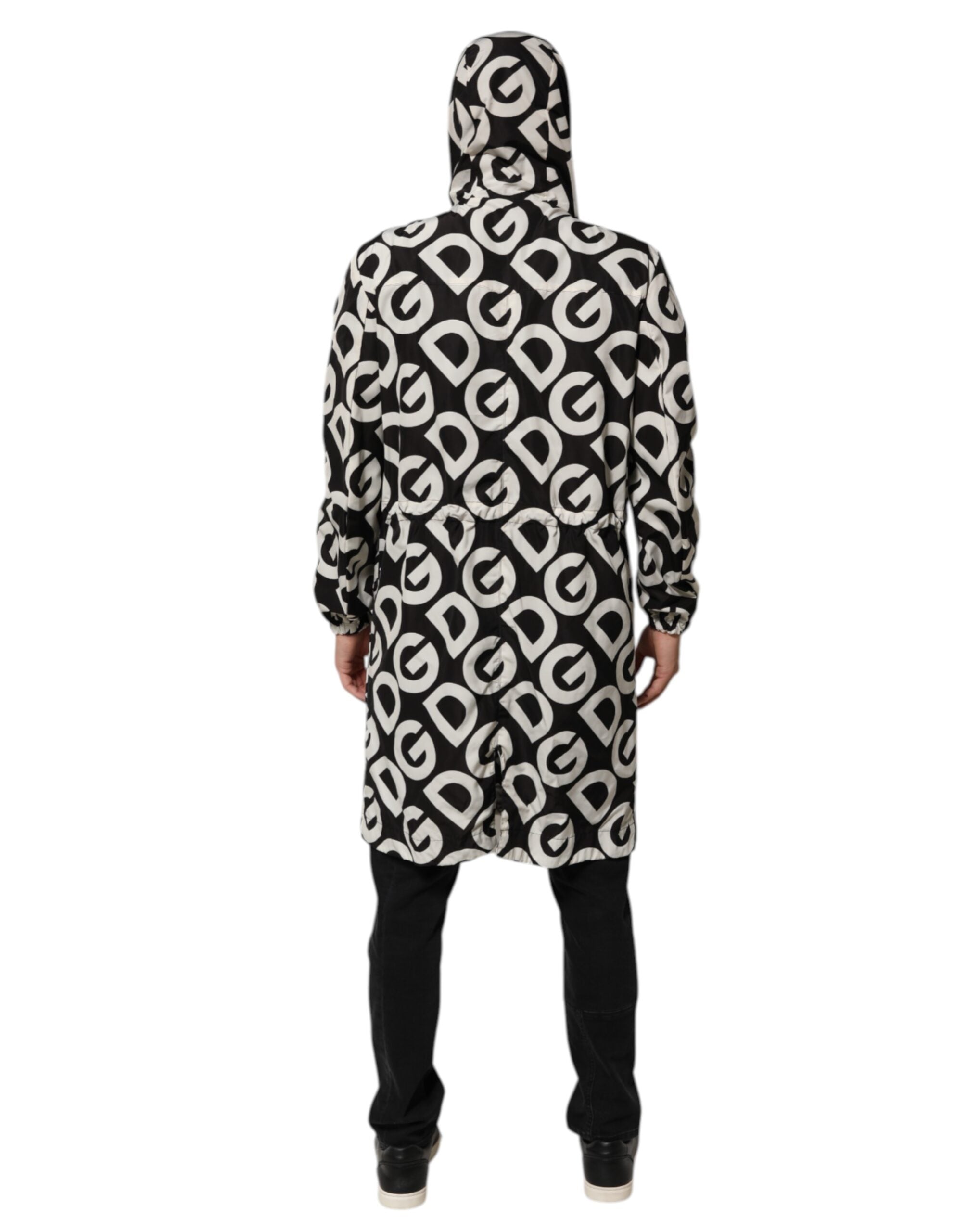 Dolce & Gabbana Black White Logo Print Hooded Coat Men Men's Jacket
