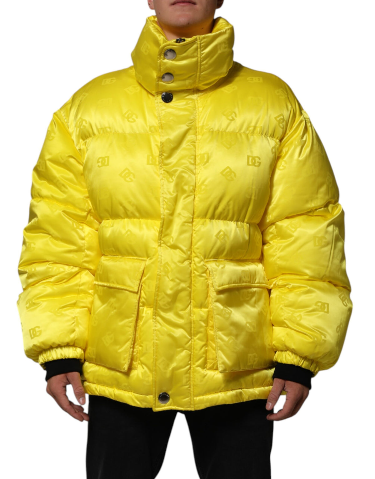 Dolce & Gabbana Yellow Nylon Logo Puffer Bomber Men Men's Jacket (Pre-Owned)