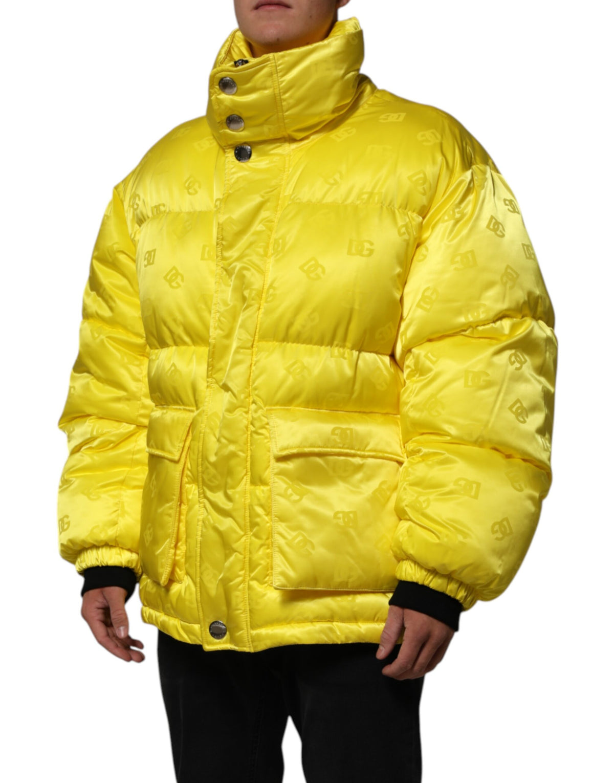 Dolce & Gabbana Yellow Nylon Logo Puffer Bomber Men Men's Jacket (Pre-Owned)