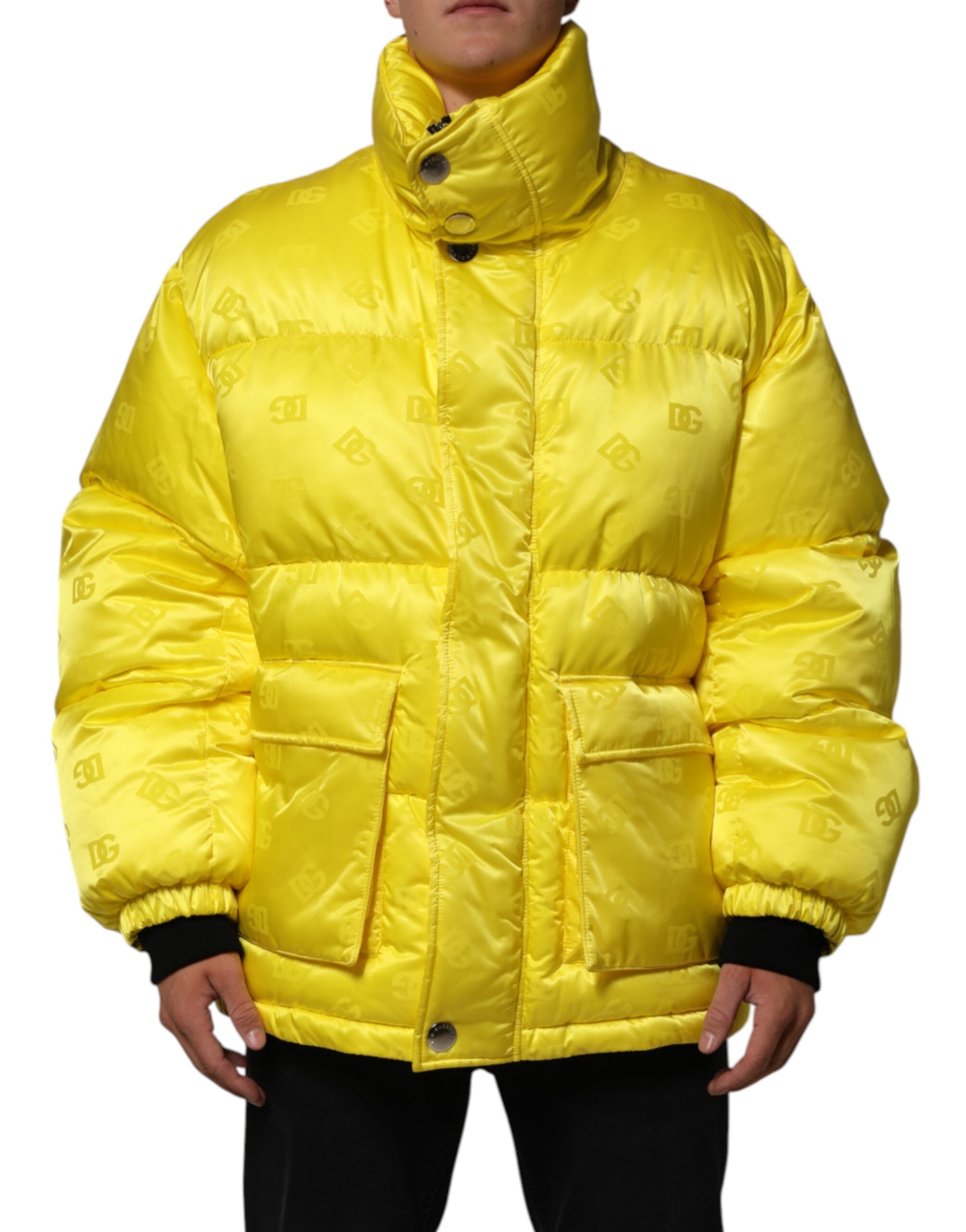 Dolce & Gabbana Yellow Nylon Logo Puffer Bomber Men Men's Jacket (Pre-Owned)