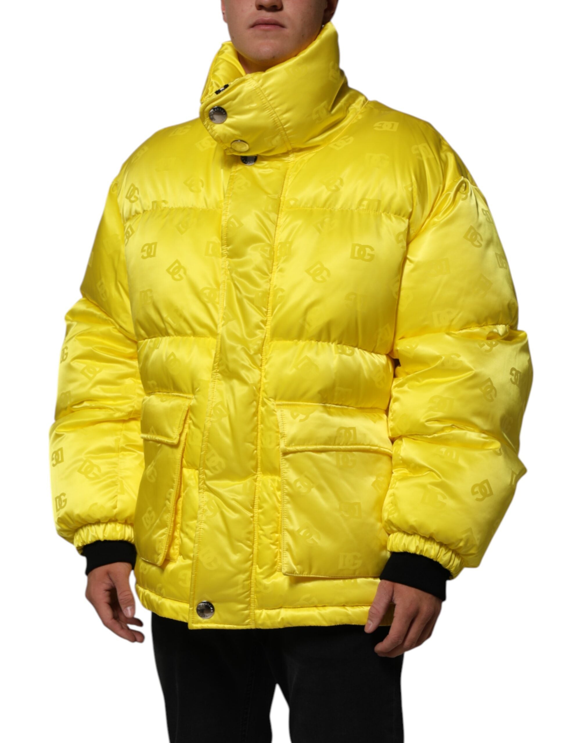 Dolce & Gabbana Yellow Nylon Logo Puffer Bomber Men Men's Jacket (Pre-Owned)