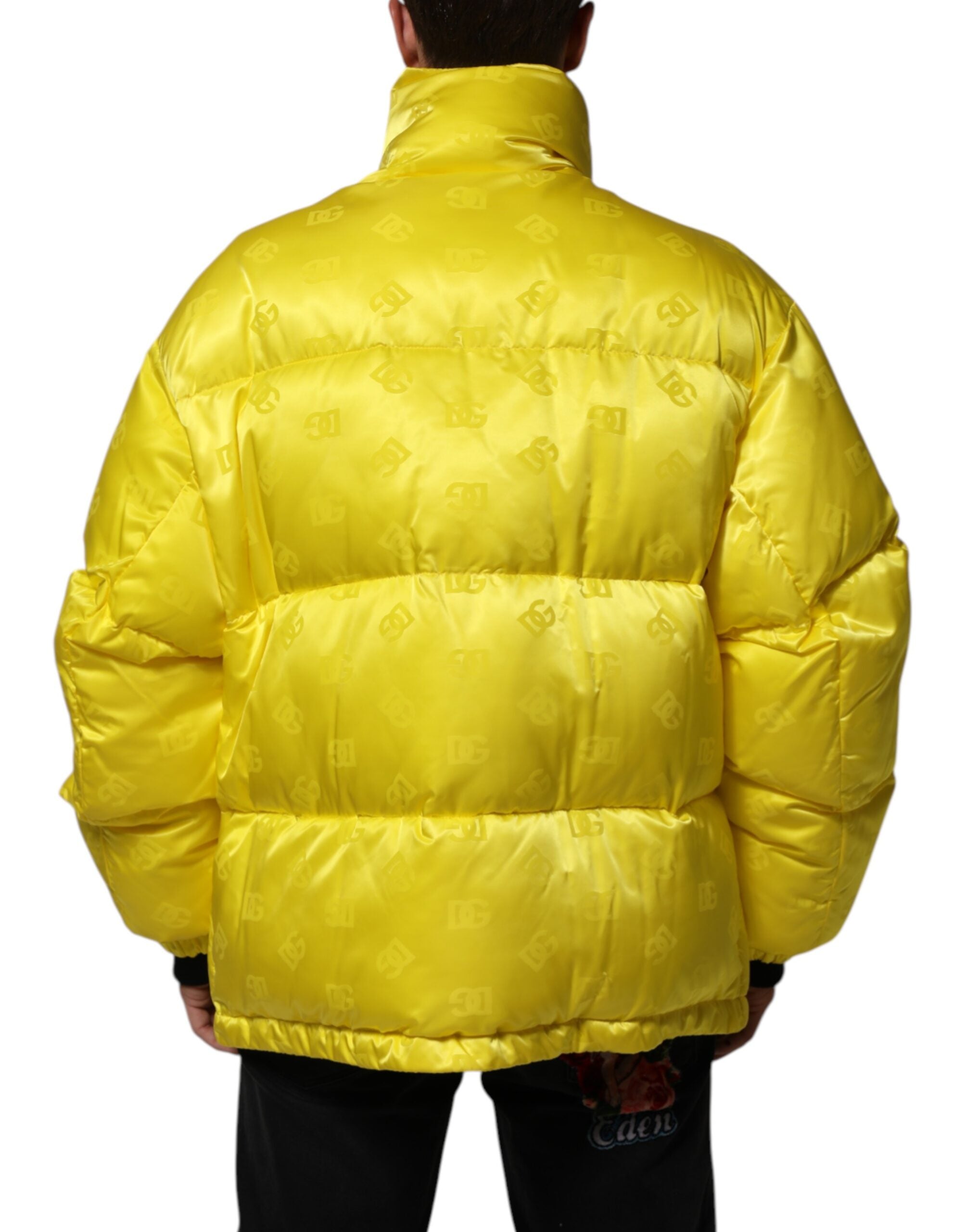 Dolce & Gabbana Yellow Nylon Logo Puffer Bomber Men Men's Jacket (Pre-Owned)