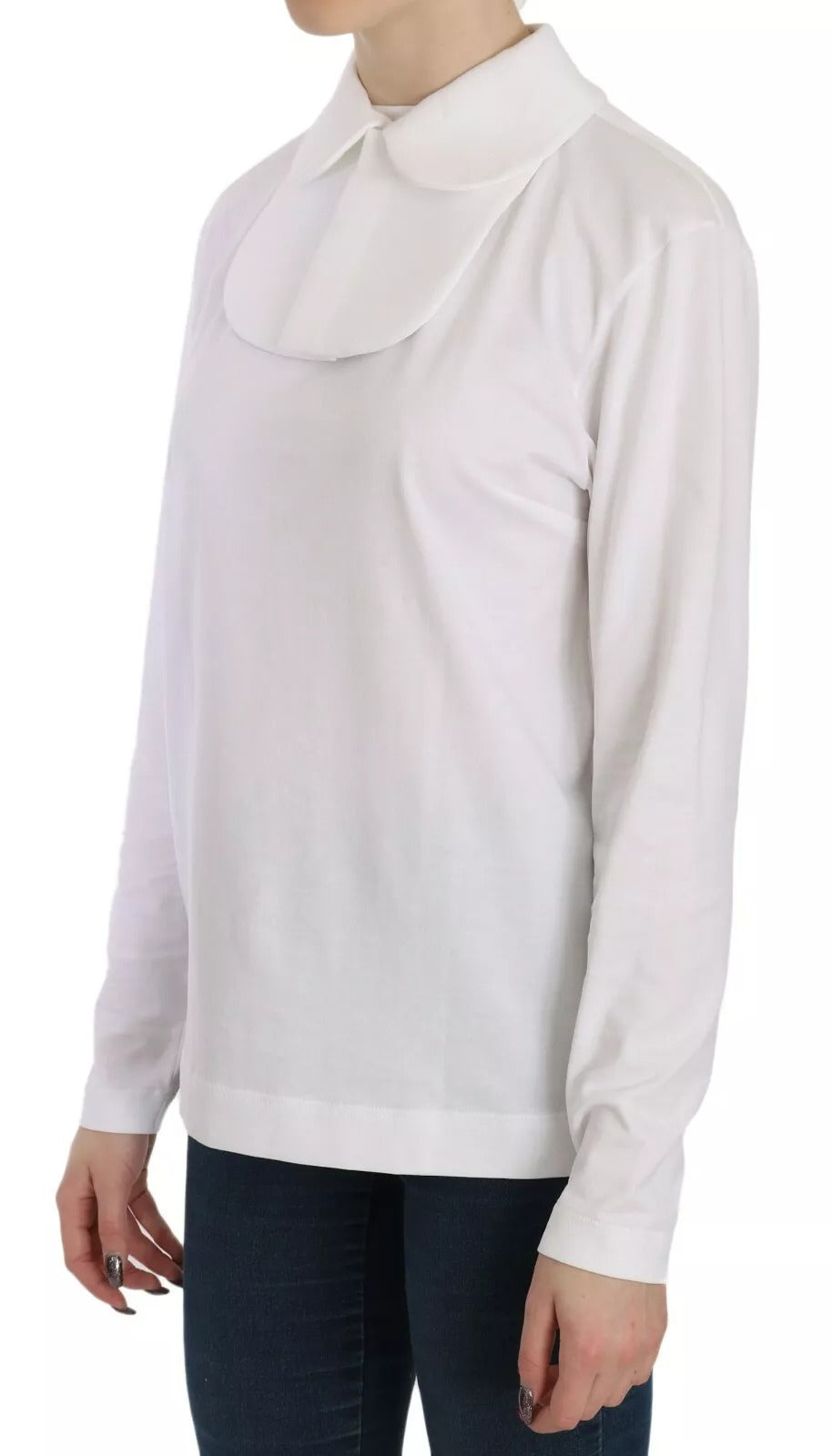 Dolce & Gabbana White Cotton Longsleeve Collared Women's Blouse