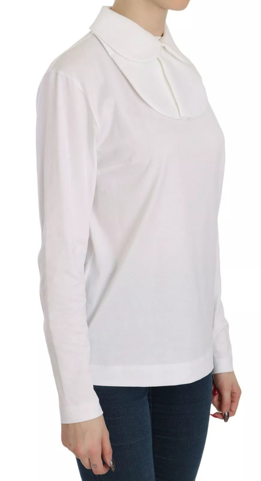 Dolce & Gabbana White Cotton Longsleeve Collared Women's Blouse