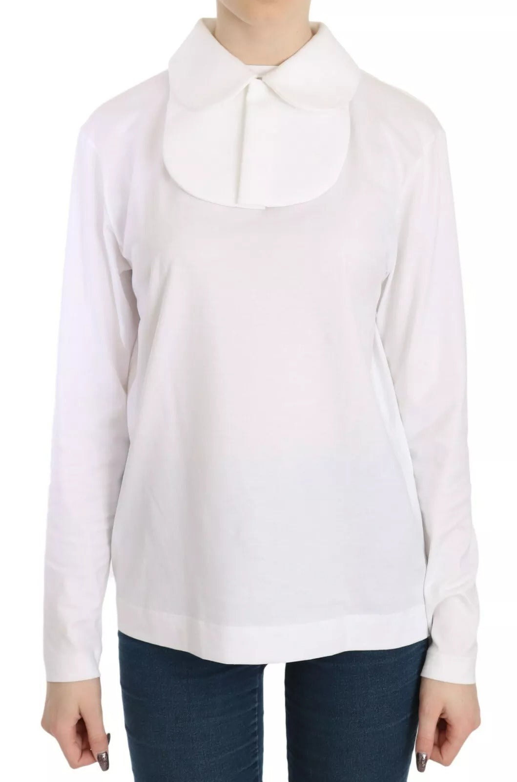 Dolce & Gabbana White Cotton Longsleeve Collared Women's Blouse