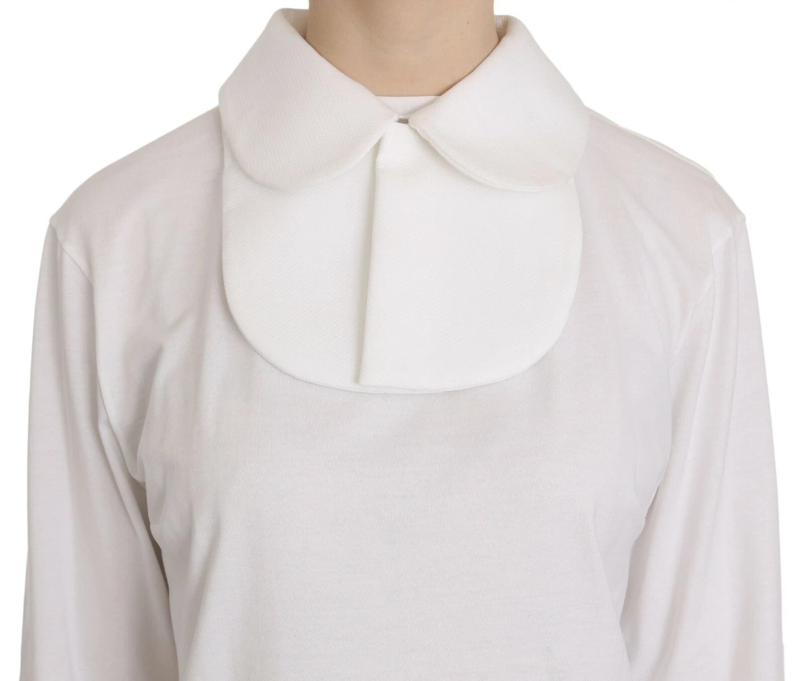 Dolce & Gabbana White Cotton Longsleeve Collared Women's Blouse
