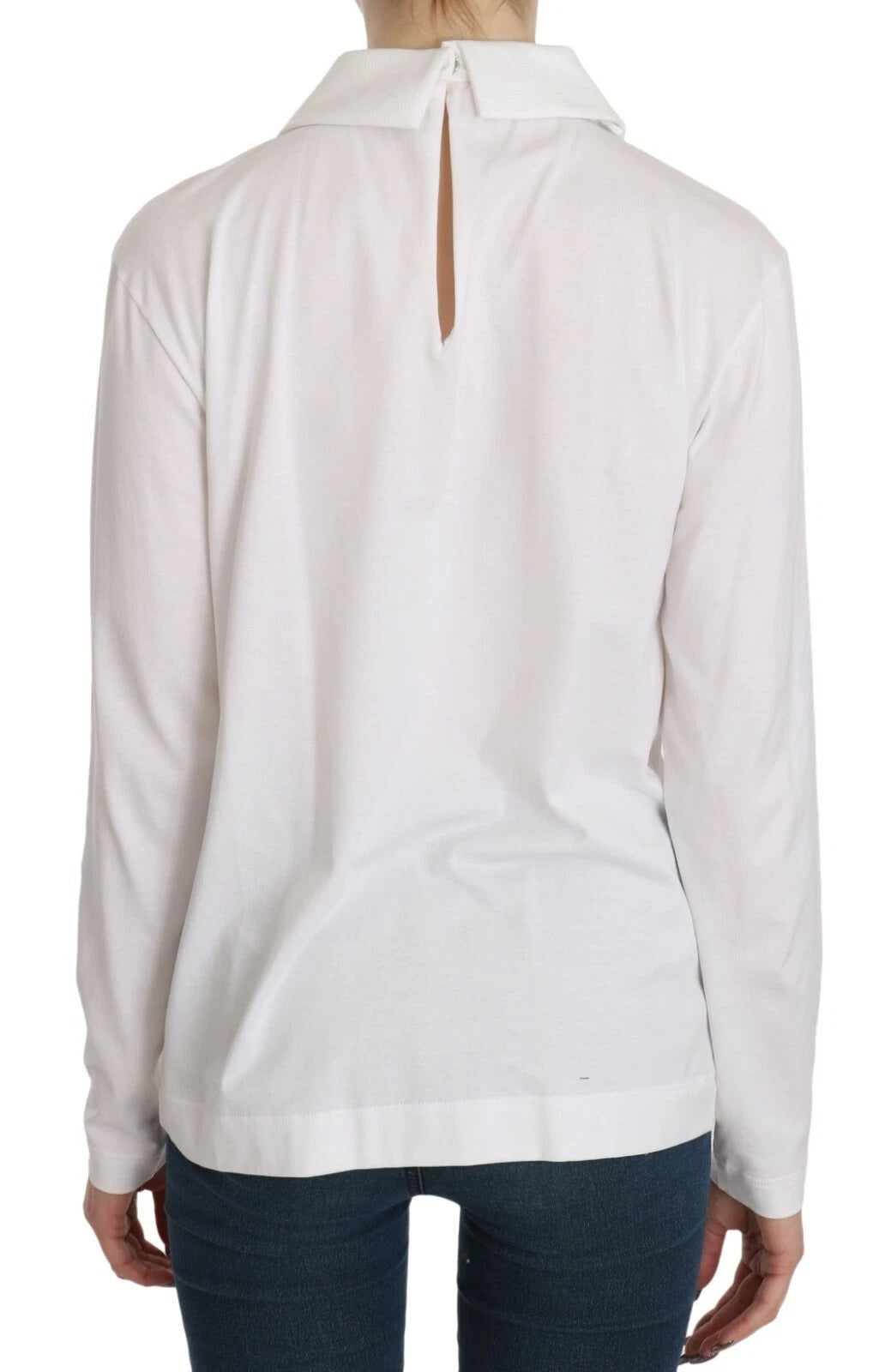 Dolce & Gabbana White Cotton Longsleeve Collared Women's Blouse