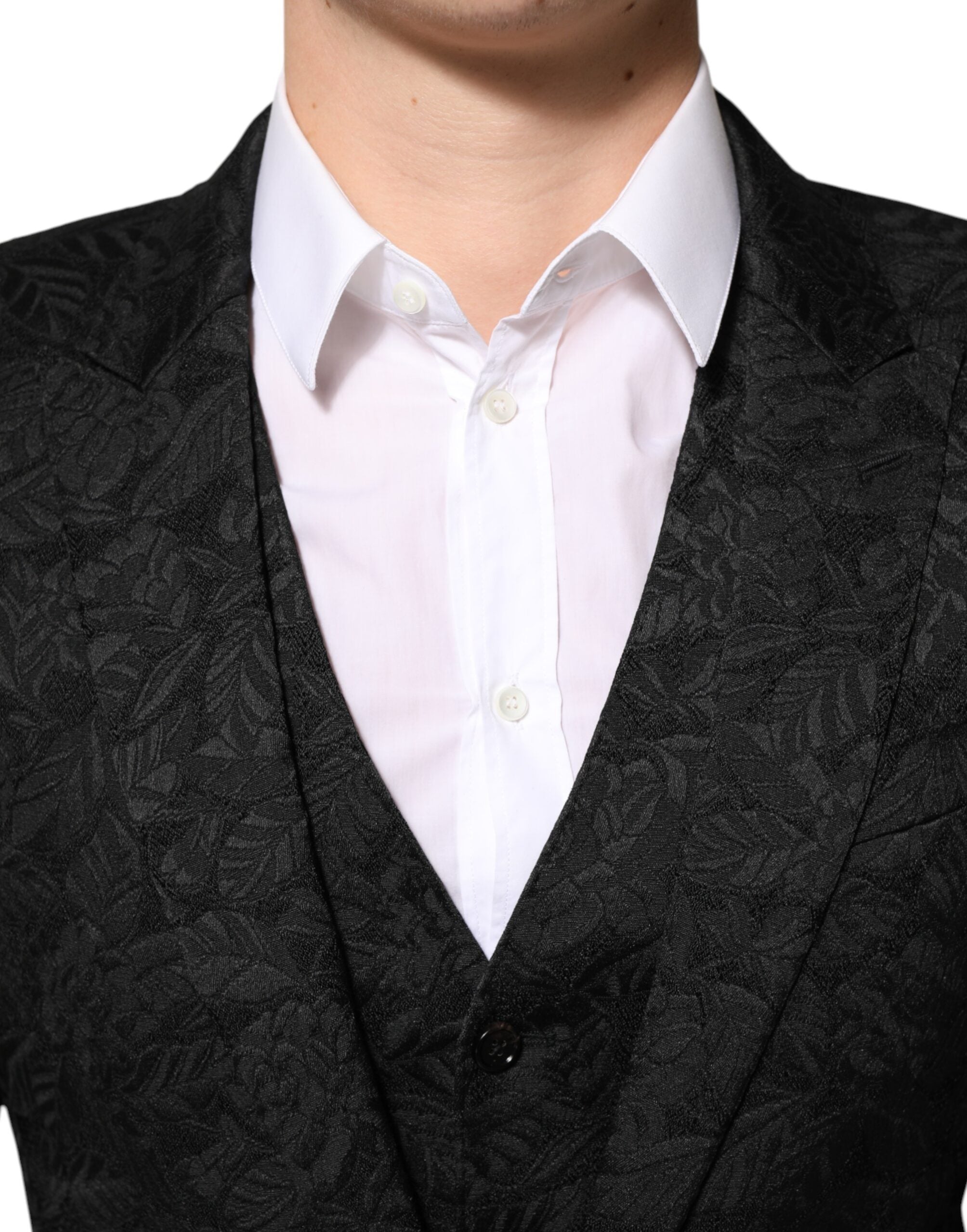 Dolce & Gabbana Black 3 Piece Brocade Jacquard Suit Men's MARTINI