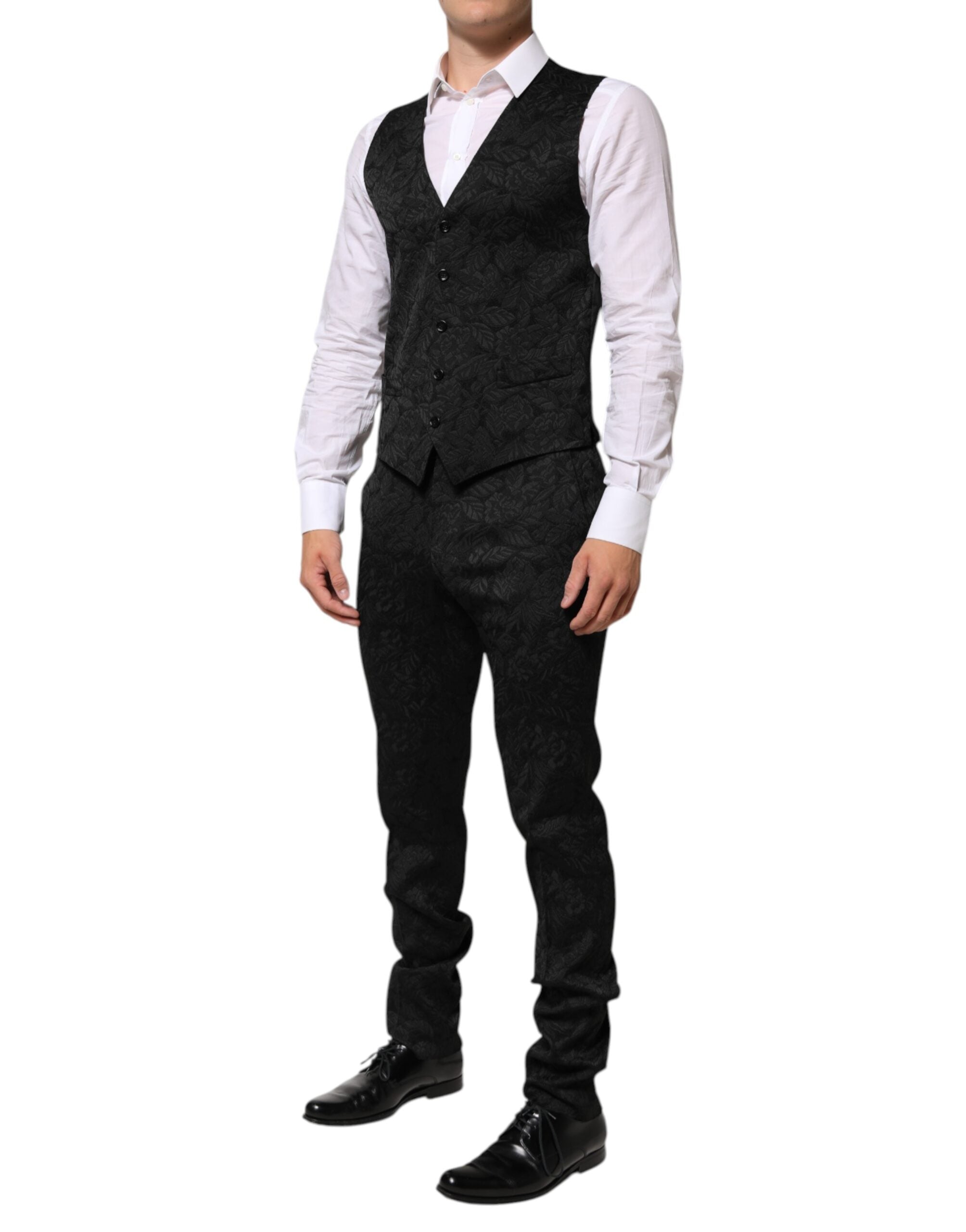 Dolce & Gabbana Black 3 Piece Brocade Jacquard Suit Men's MARTINI