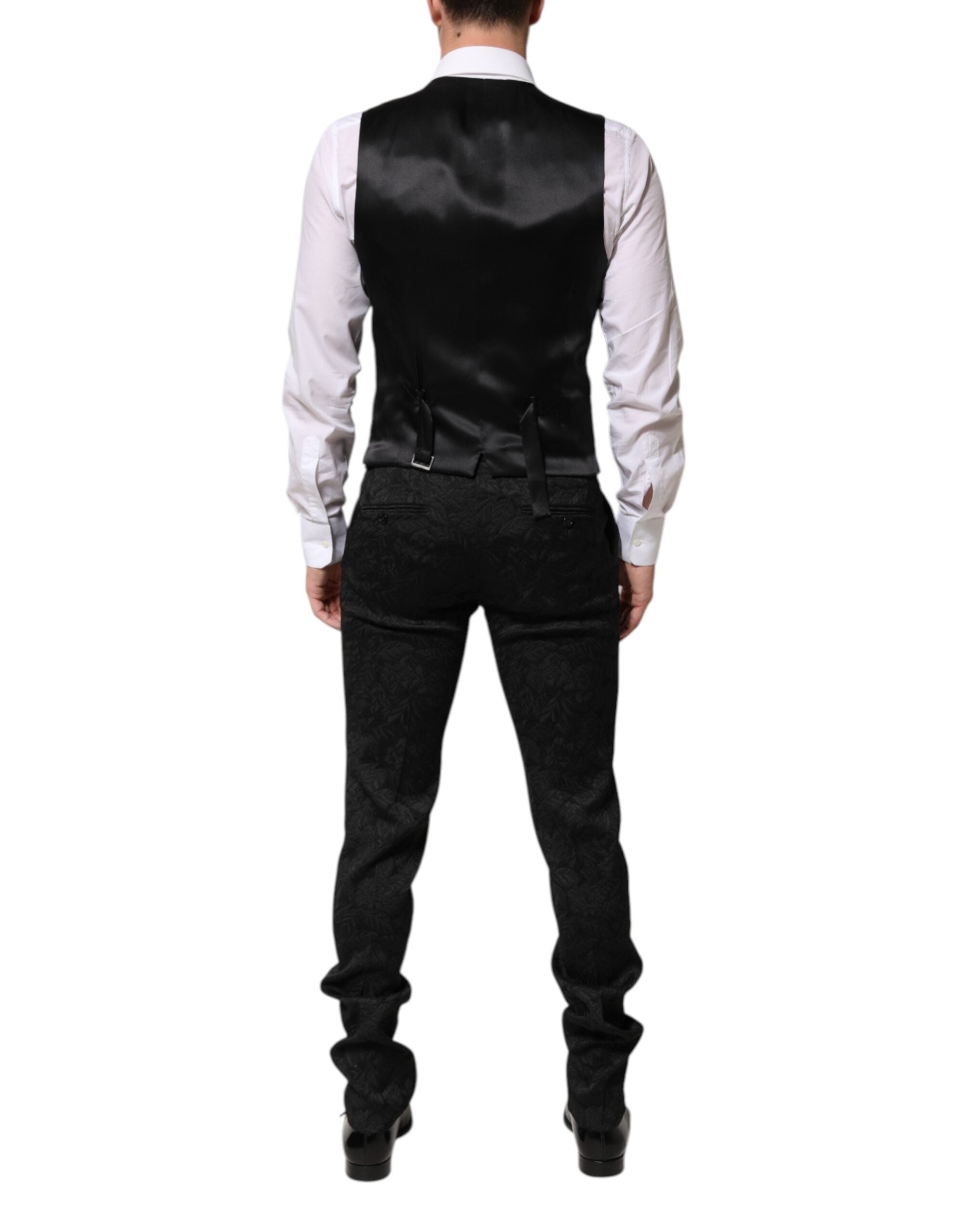 Dolce & Gabbana Black 3 Piece Brocade Jacquard Suit Men's MARTINI