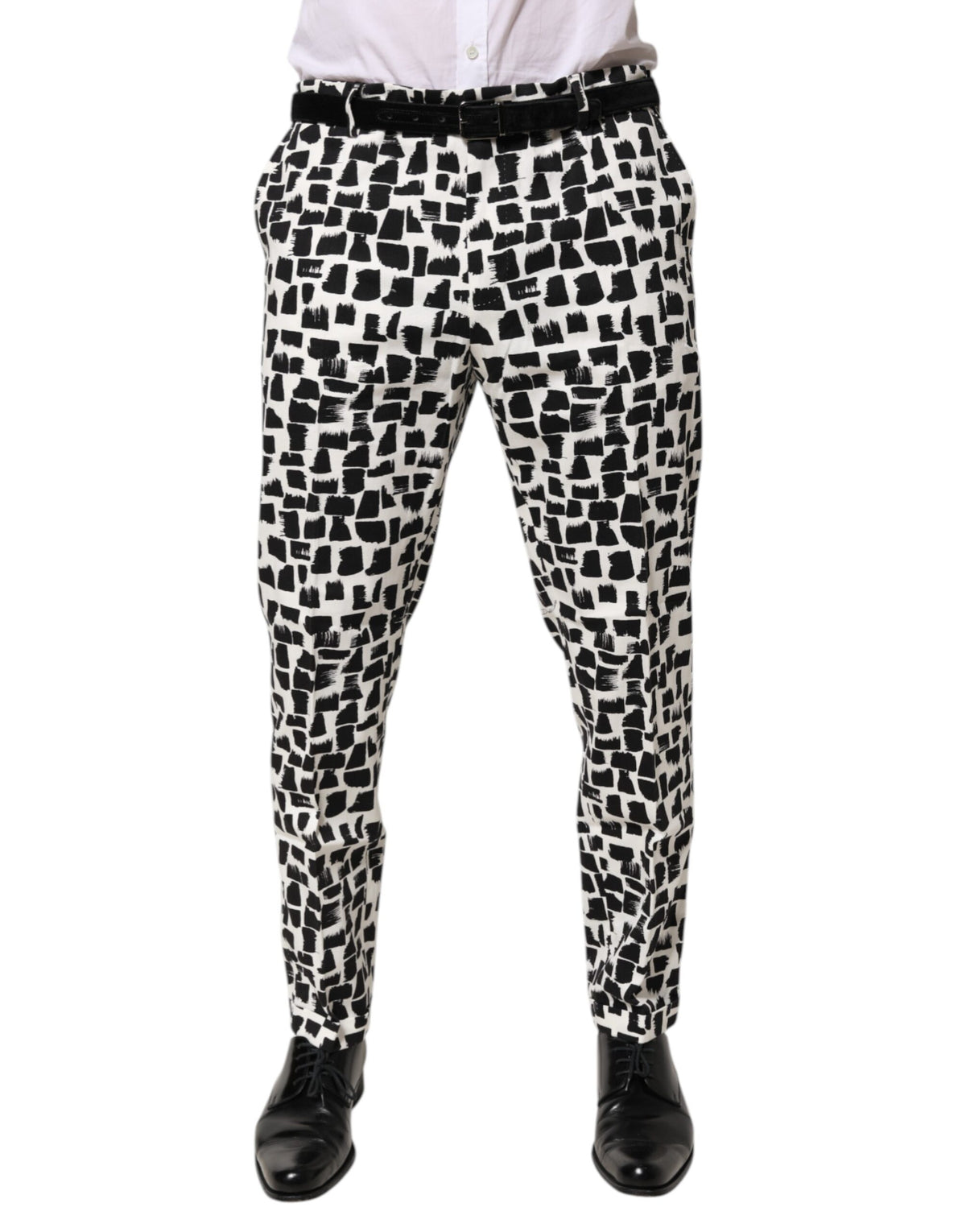 Dolce & Gabbana Black White Abstract Print Cotton Blend Men's Pants