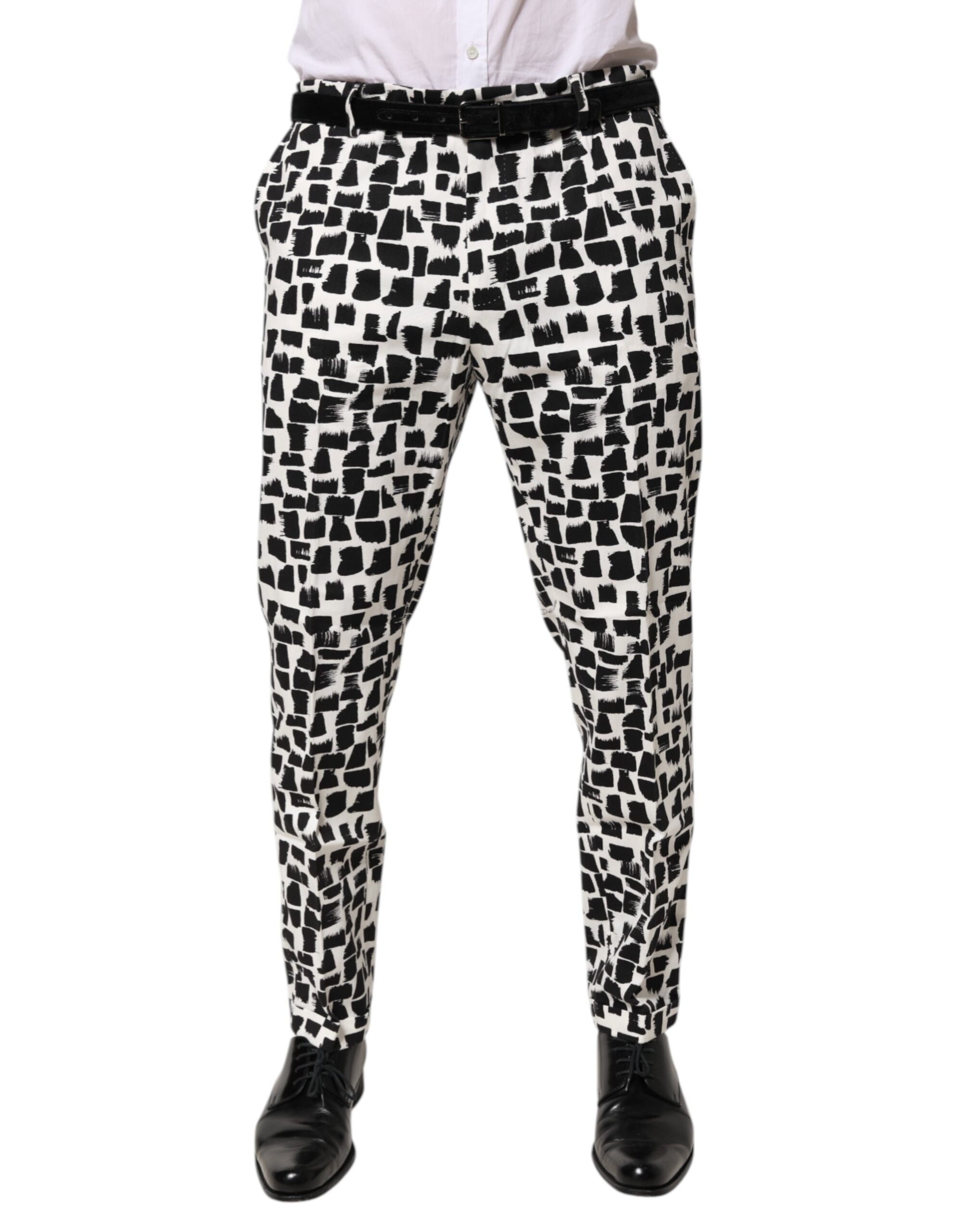 Dolce & Gabbana Black White Abstract Print Cotton Blend Men's Pants