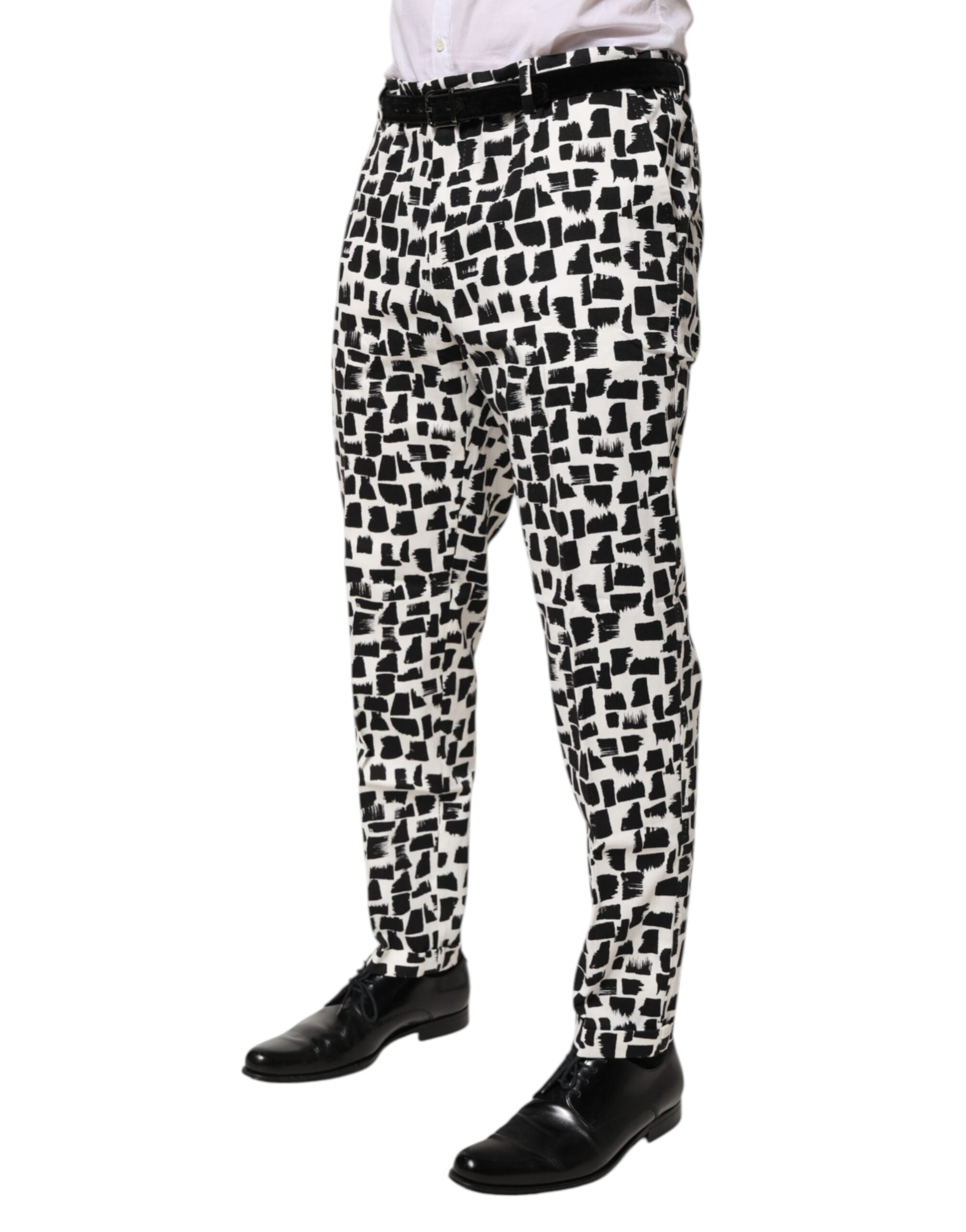Dolce & Gabbana Black White Abstract Print Cotton Blend Men's Pants