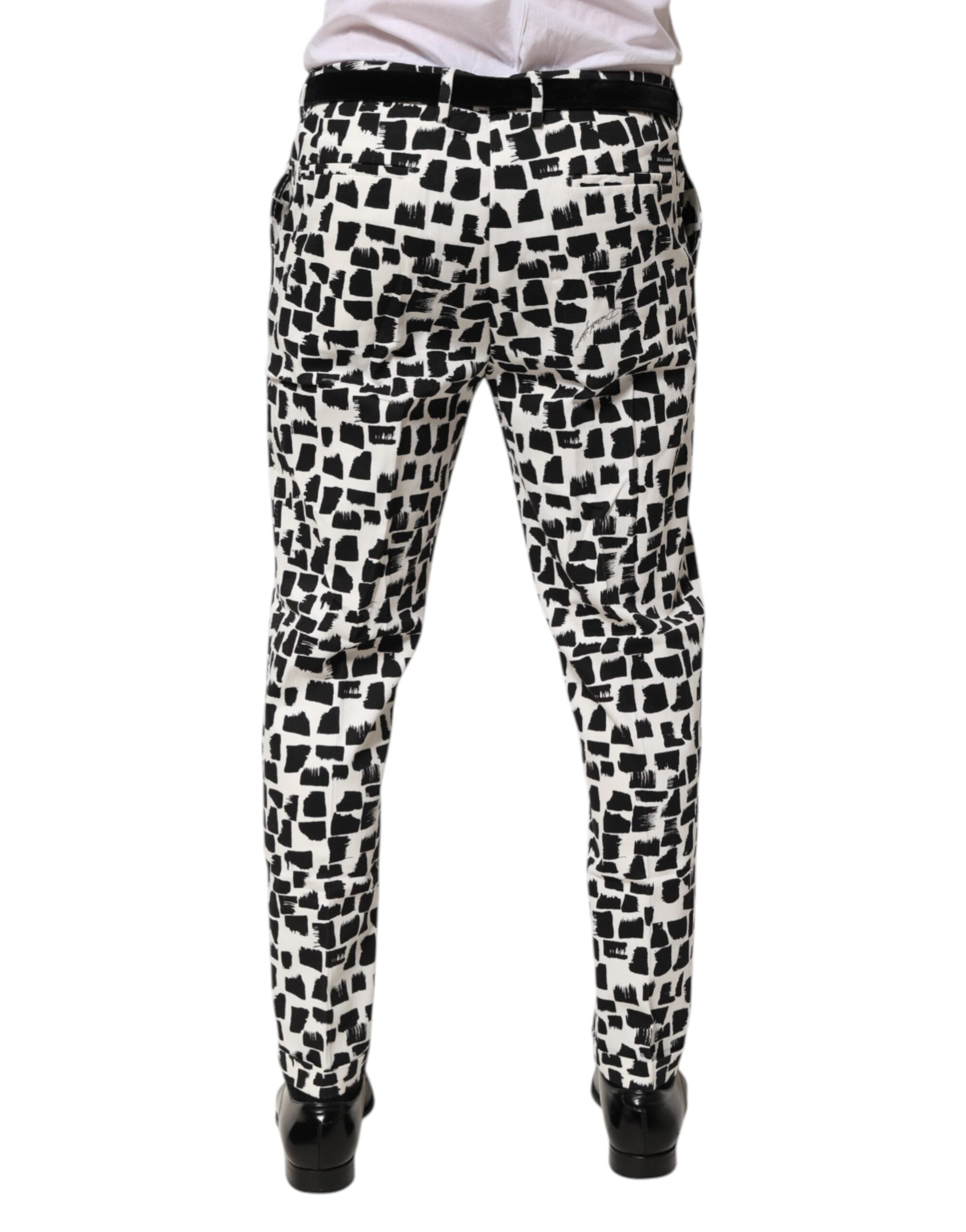 Dolce & Gabbana Black White Abstract Print Cotton Blend Men's Pants