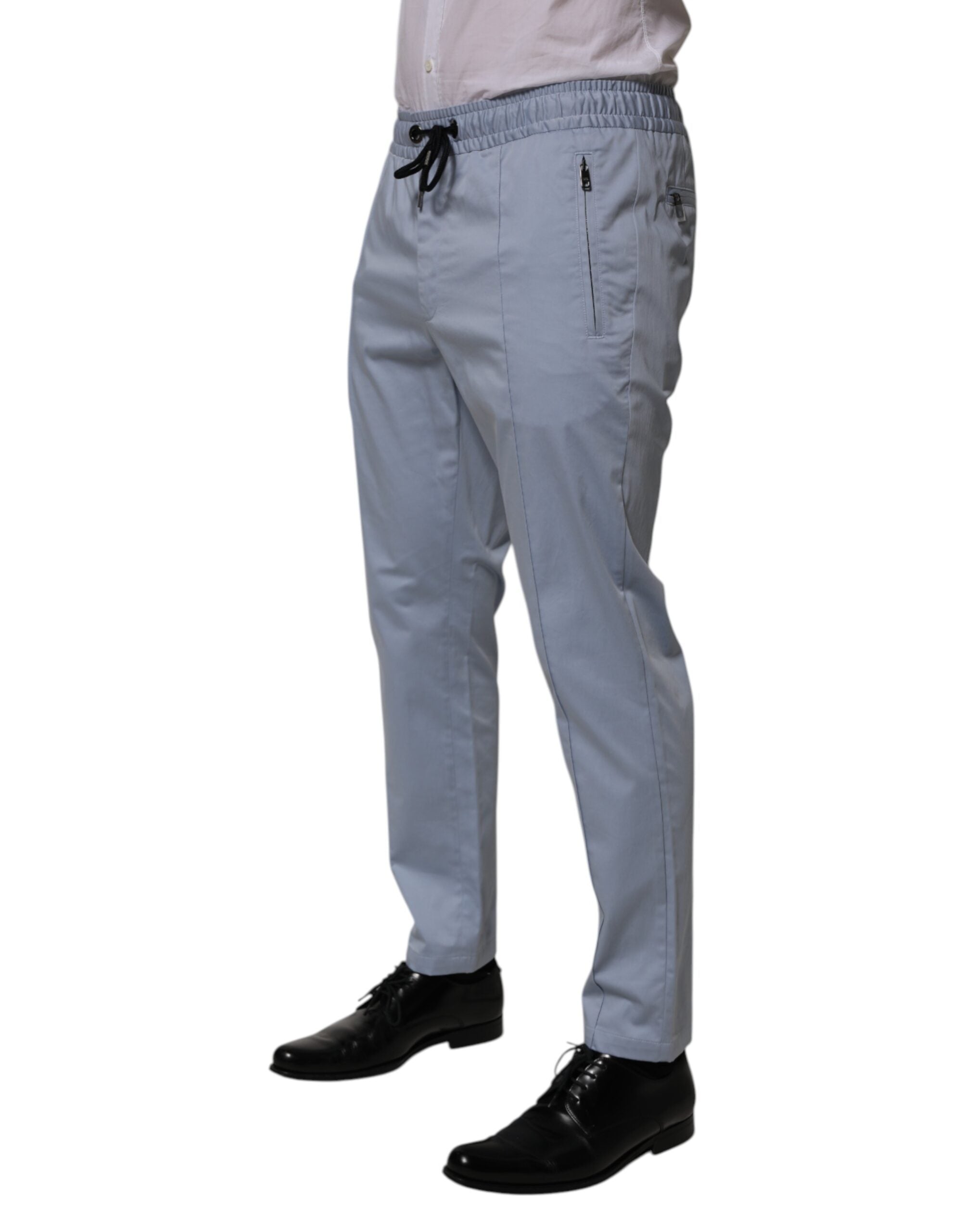 Dolce & Gabbana Light Blue Cotton Drawstring Elastic Waist Men Men's Pants (Pre-Owned)