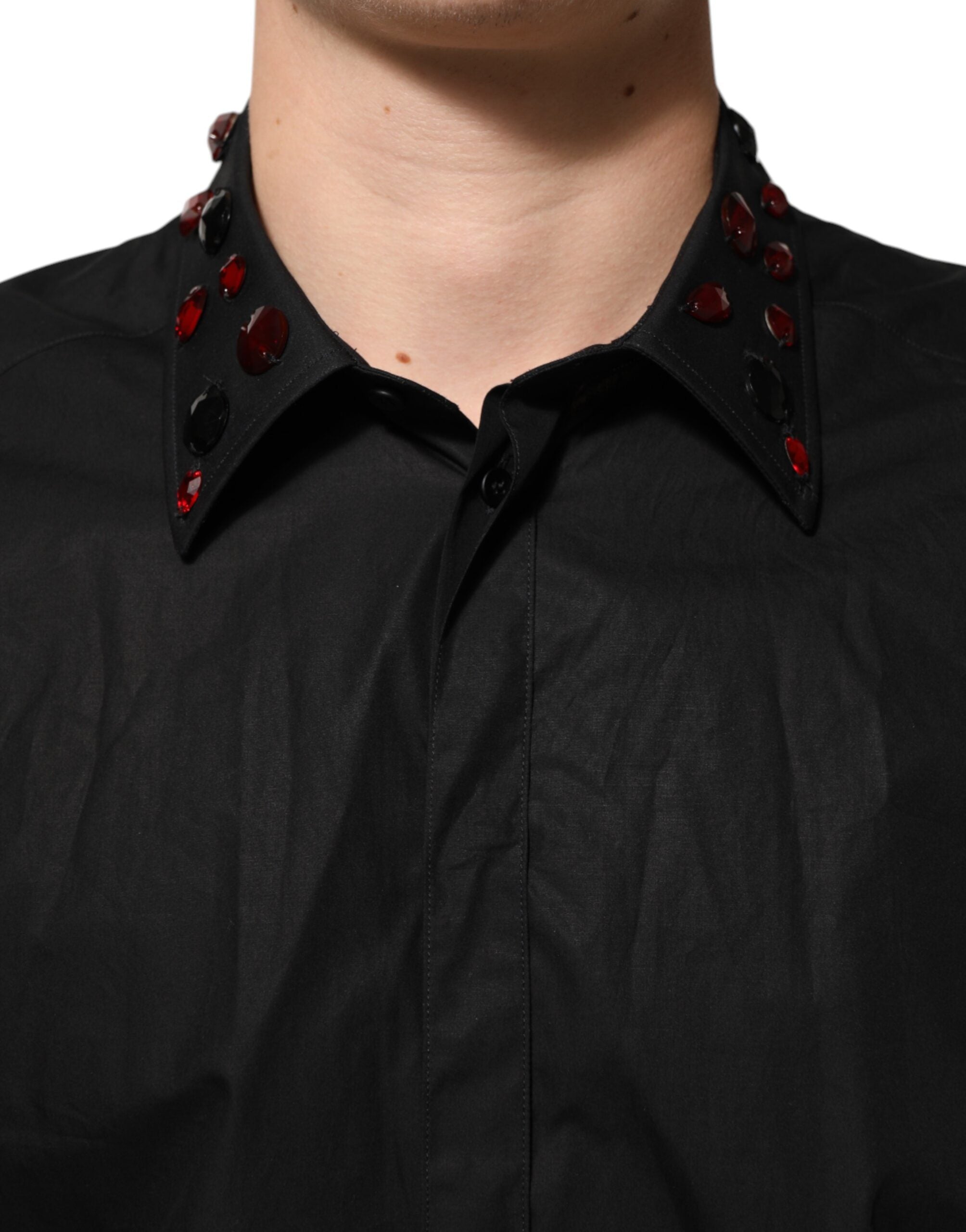Dolce & Gabbana Black Cotton Embellished Collar Men’s Men's Shirt