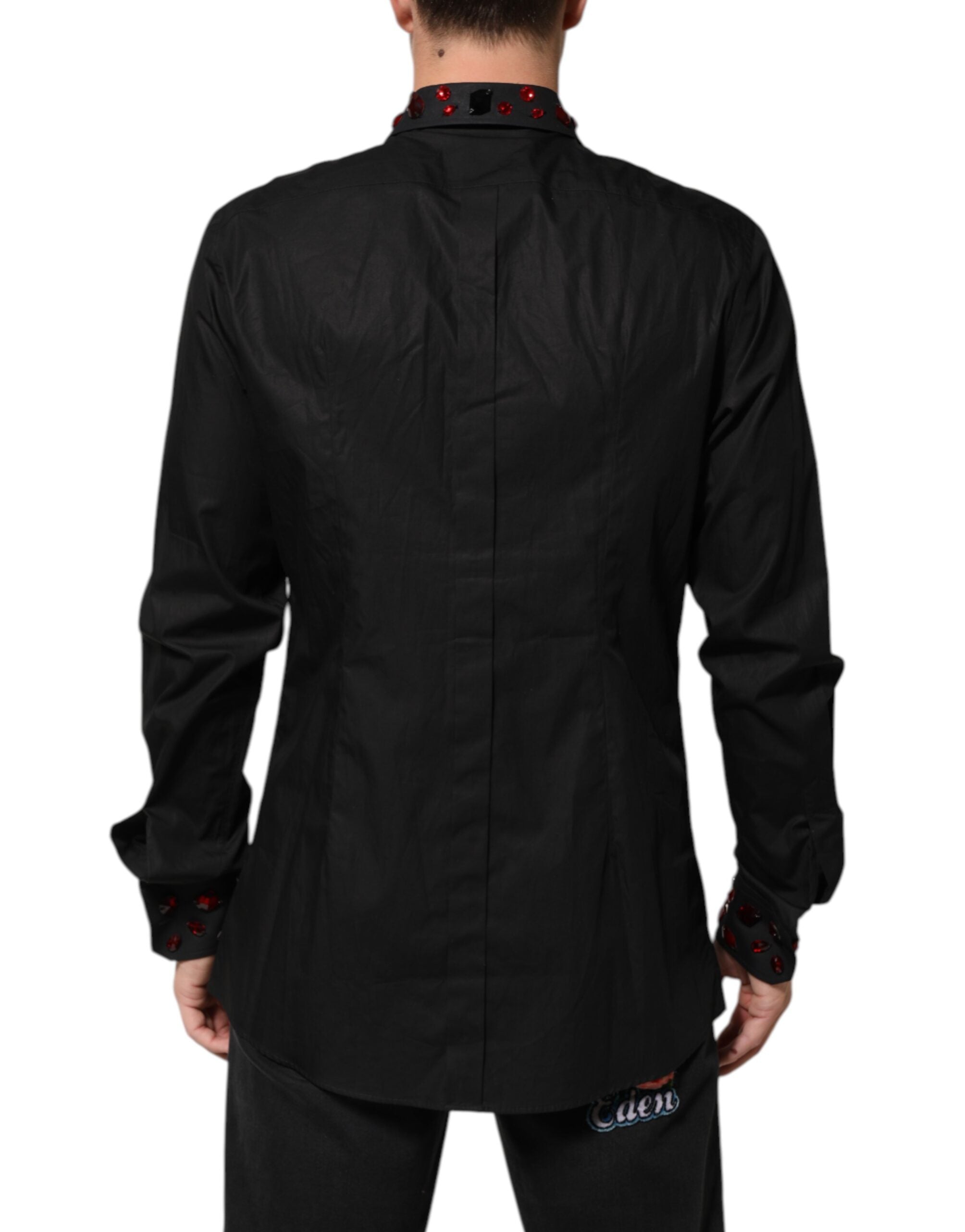 Dolce & Gabbana Black Cotton Embellished Collar Men’s Men's Shirt