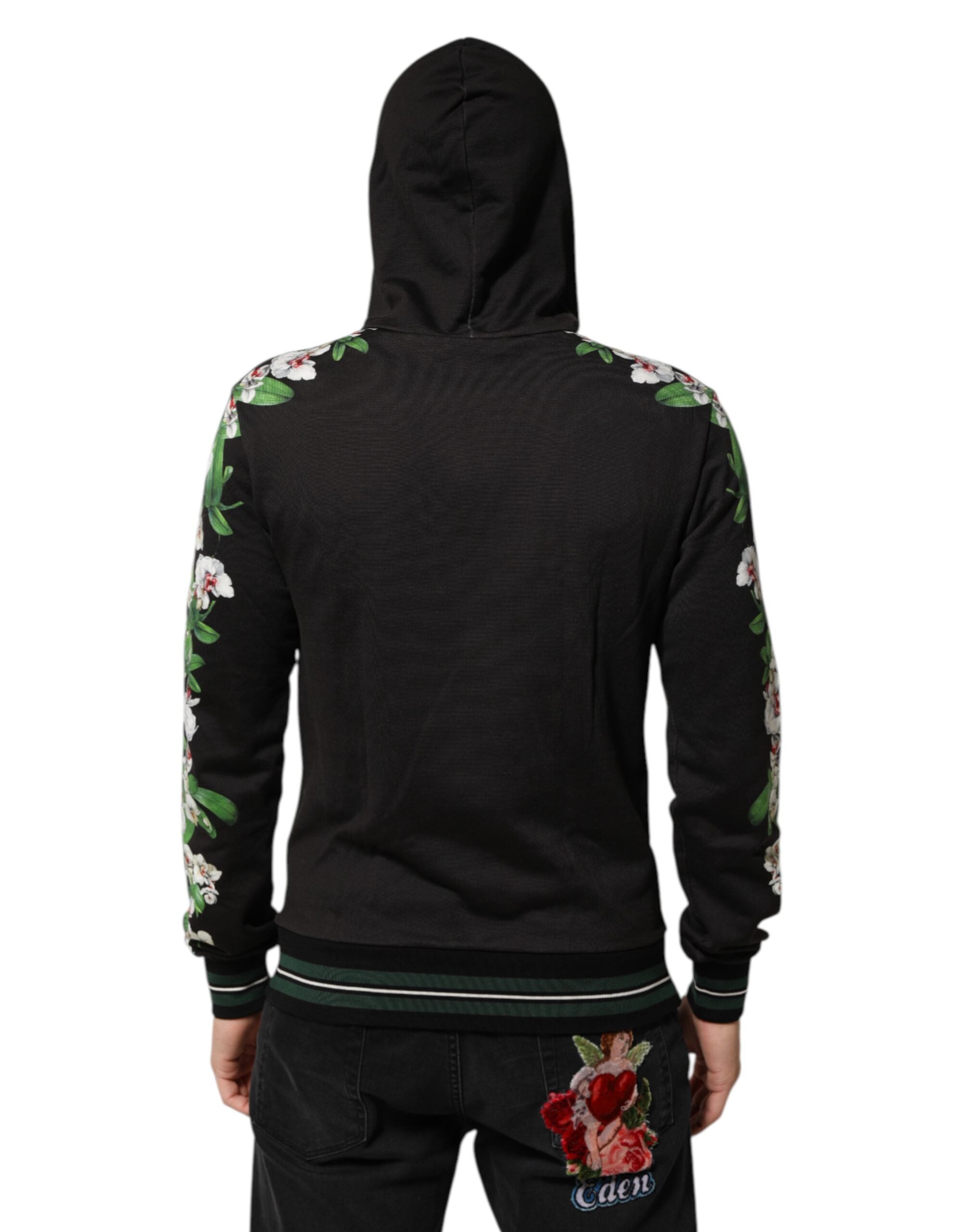 Dolce & Gabbana KING Black Orchid Floral Crown Logo Hoodie Men's Sweater