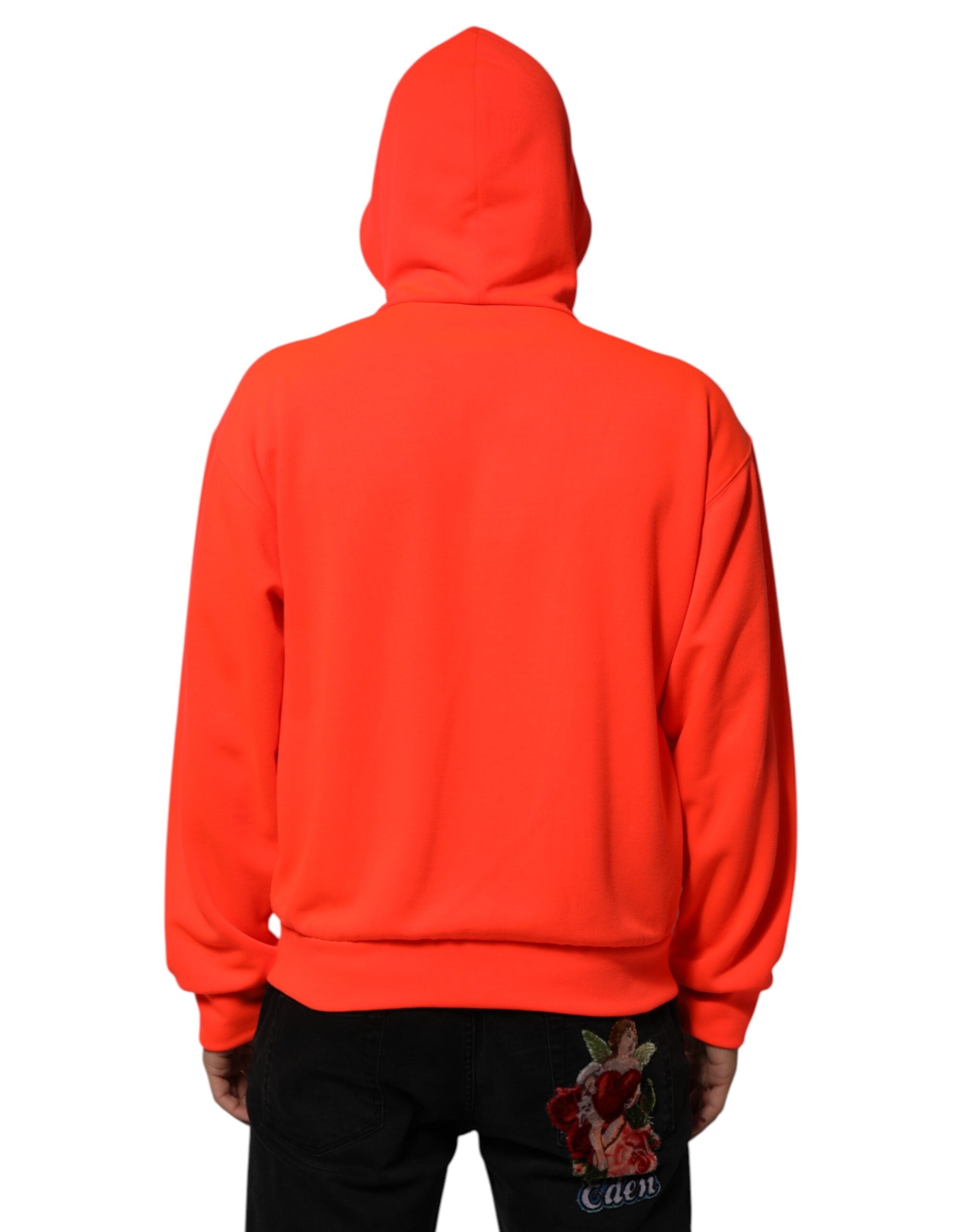 Dolce & Gabbana Red Fluorescent Polyester Logo Patch Hoodie Men's Sweater