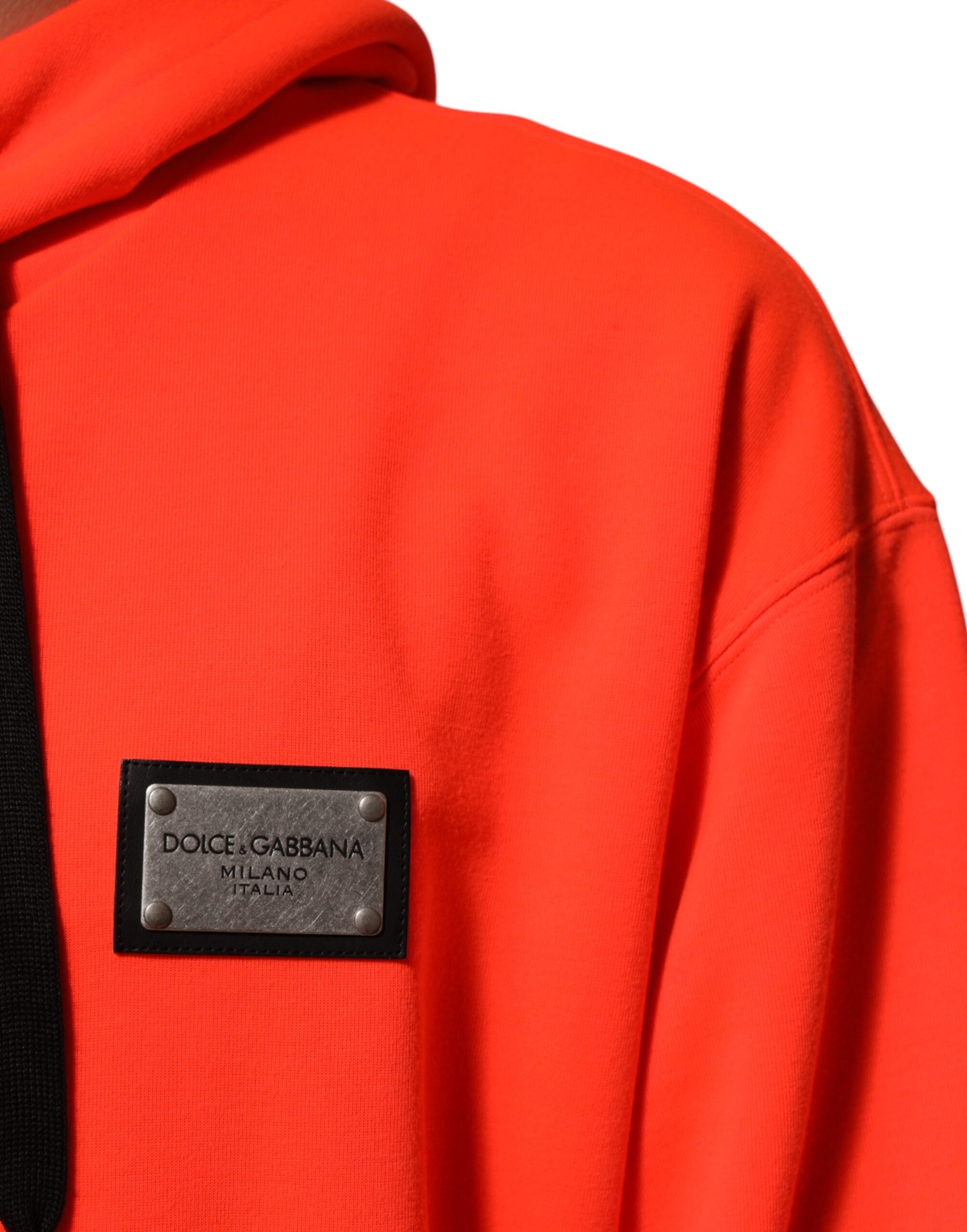 Dolce & Gabbana Red Fluorescent Polyester Logo Patch Hoodie Men's Sweater
